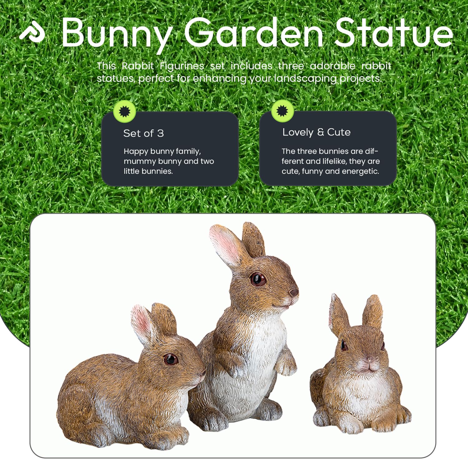 Prefdo Bunny Decor Yard Decorations Outdoor, Set of 3 Resin Garden Statues Rabbit Figurines Yard animals statue, Bunny Statue for Home Garden Decor Easter Decorations - Image 2