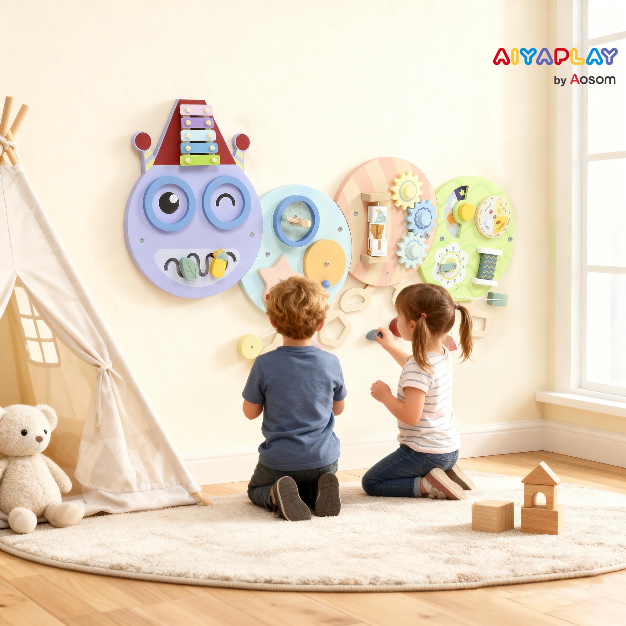 AIYAPLAY Caterpillar Montessori Busy Board zabawka sensoryczna tablica aktywności, ściana aktywności, centrum nauki, deska zajęcia, zabawka ścienna, prezent dla chłopców i dziewczynek od 3 lat