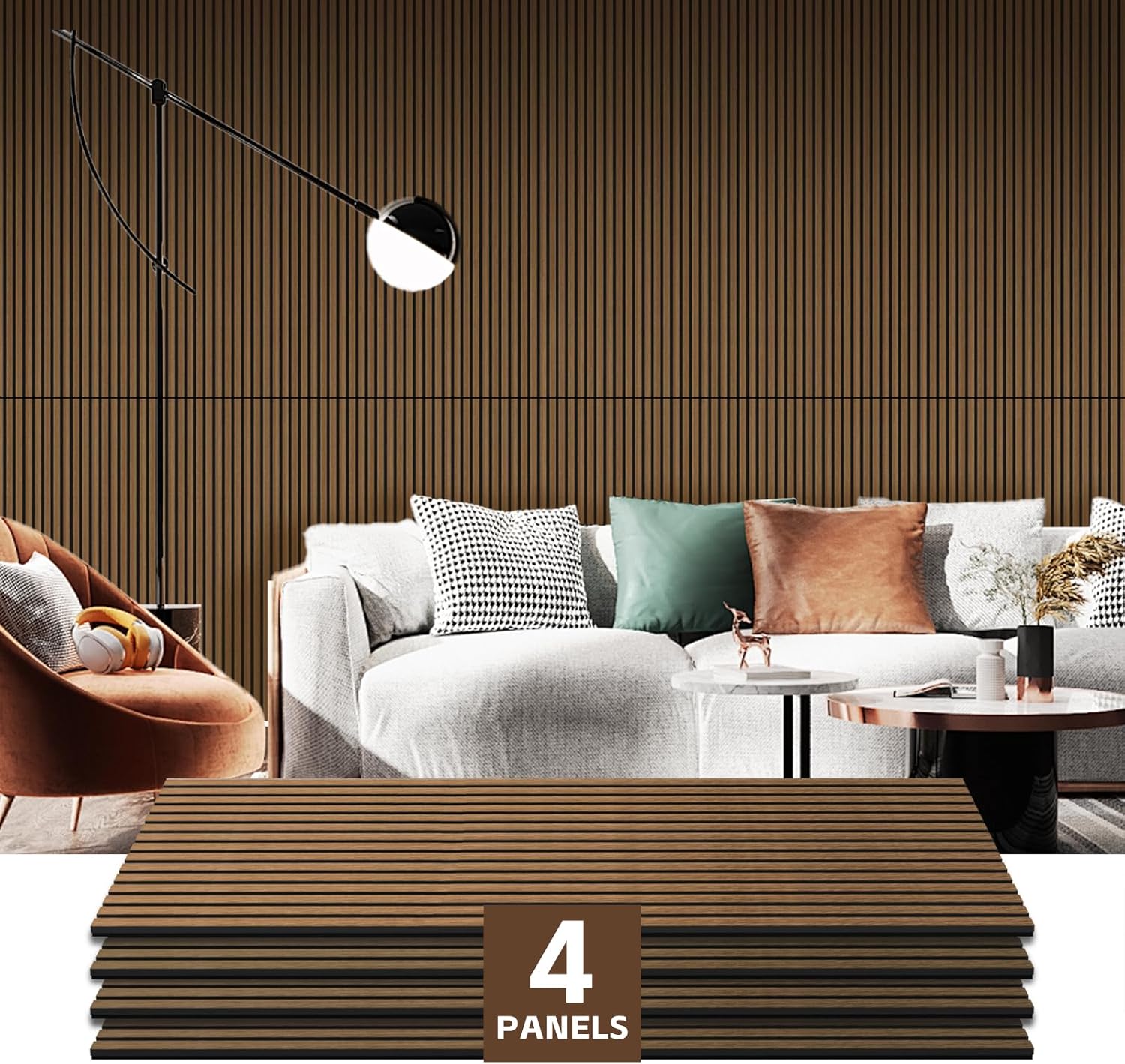 4 Pack Wood Panels for Wall - 47.2"×23.6" Wood Slat Acoustic Panels for Wall, Soundproof Panels, 3D Fluted Panels for Interior Wall Decor (Walnut) 47.2 x 23.6(4 PCS) Walnut