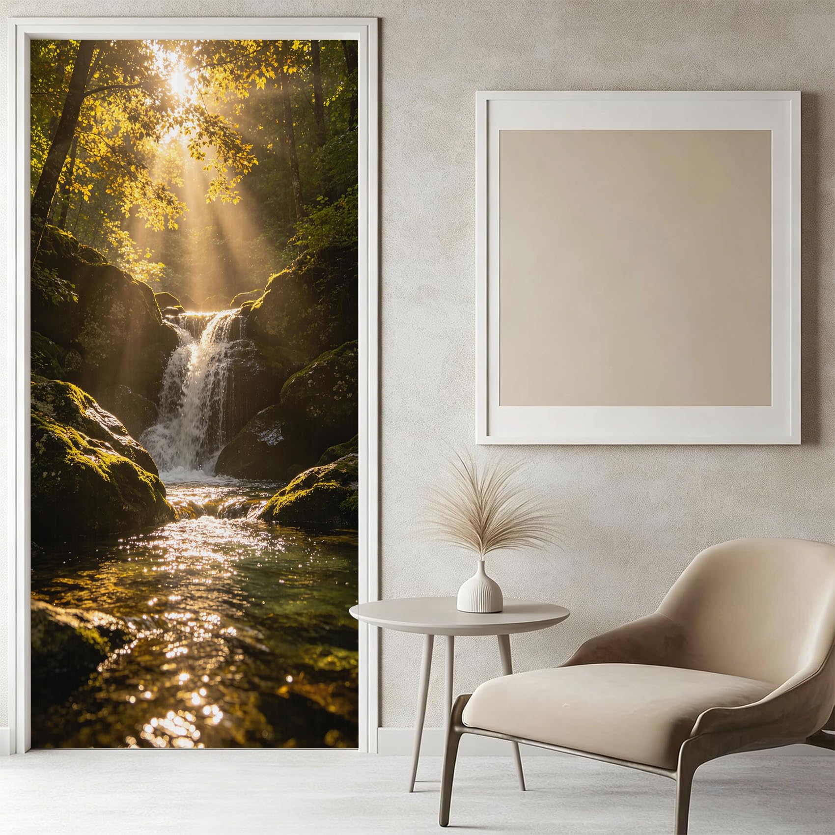 Sticker Porte Cascade des Bois Papier Peint, Paysage Naturel Autocollant Poster Auto-Adhésif, Chambre Salon Salle de Bain Affiche Art Décor Mural 3D Stickers Porte 95 x 215 cm w.5426