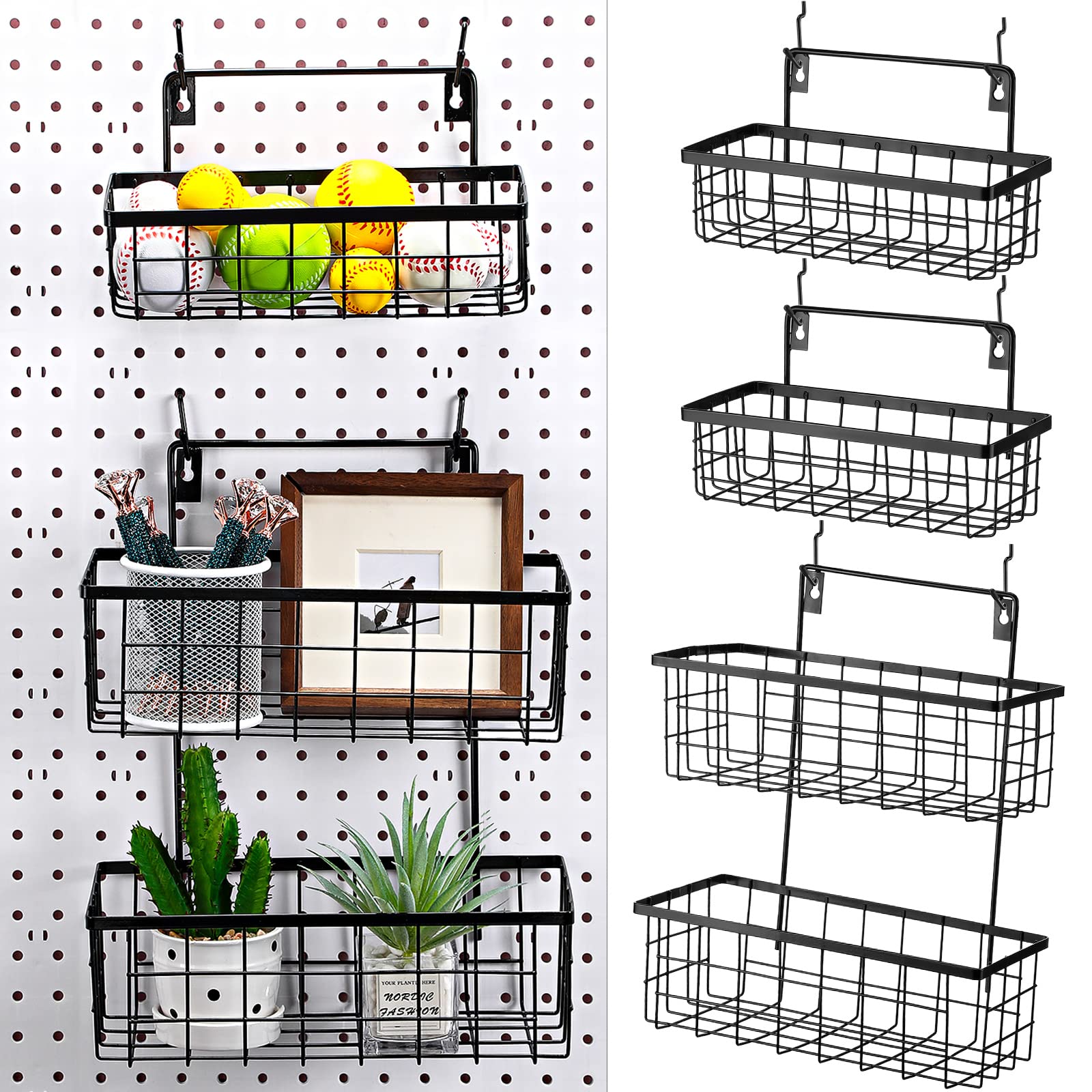Photo 1 of (READ NOTES) Gejoy 9 Pcs Pegboard Baskets Bins Set Includes 2 Tiered Metal Wall Mount Storage Basket and 2 Pcs Single Peg Board Basket Organizers with 6 Pcs Black Pegboard Hooks for Workbench Room Garage Tools