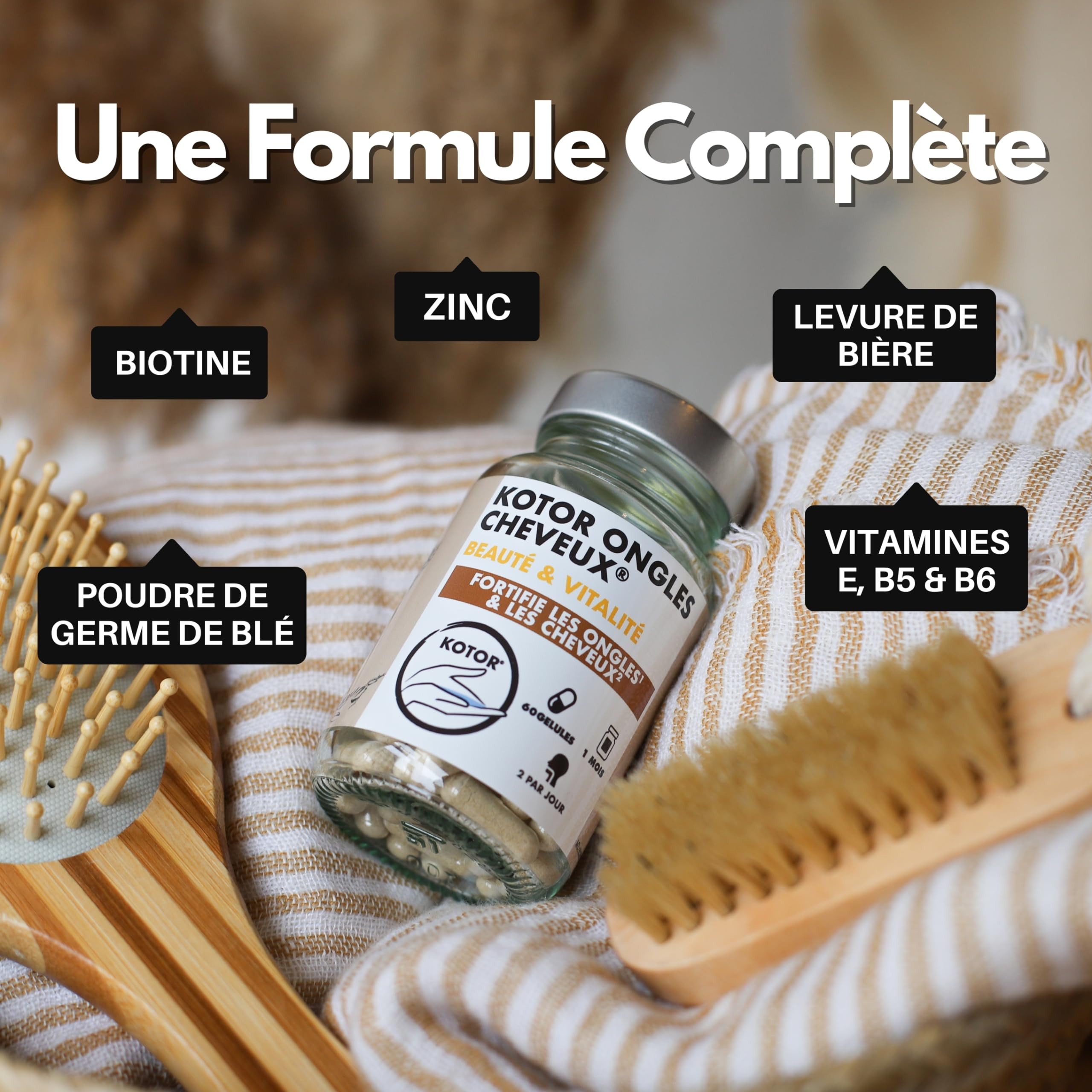 Lot de 3 ONGLES CHEVEUX | Beauté, Pousse, Croissance et Fortification | Complément Naturel | Biotine + Zinc + Germe de Blé + Levure de Bière + Vitamines E, B5 et B6 | 60 Gélules | Francais