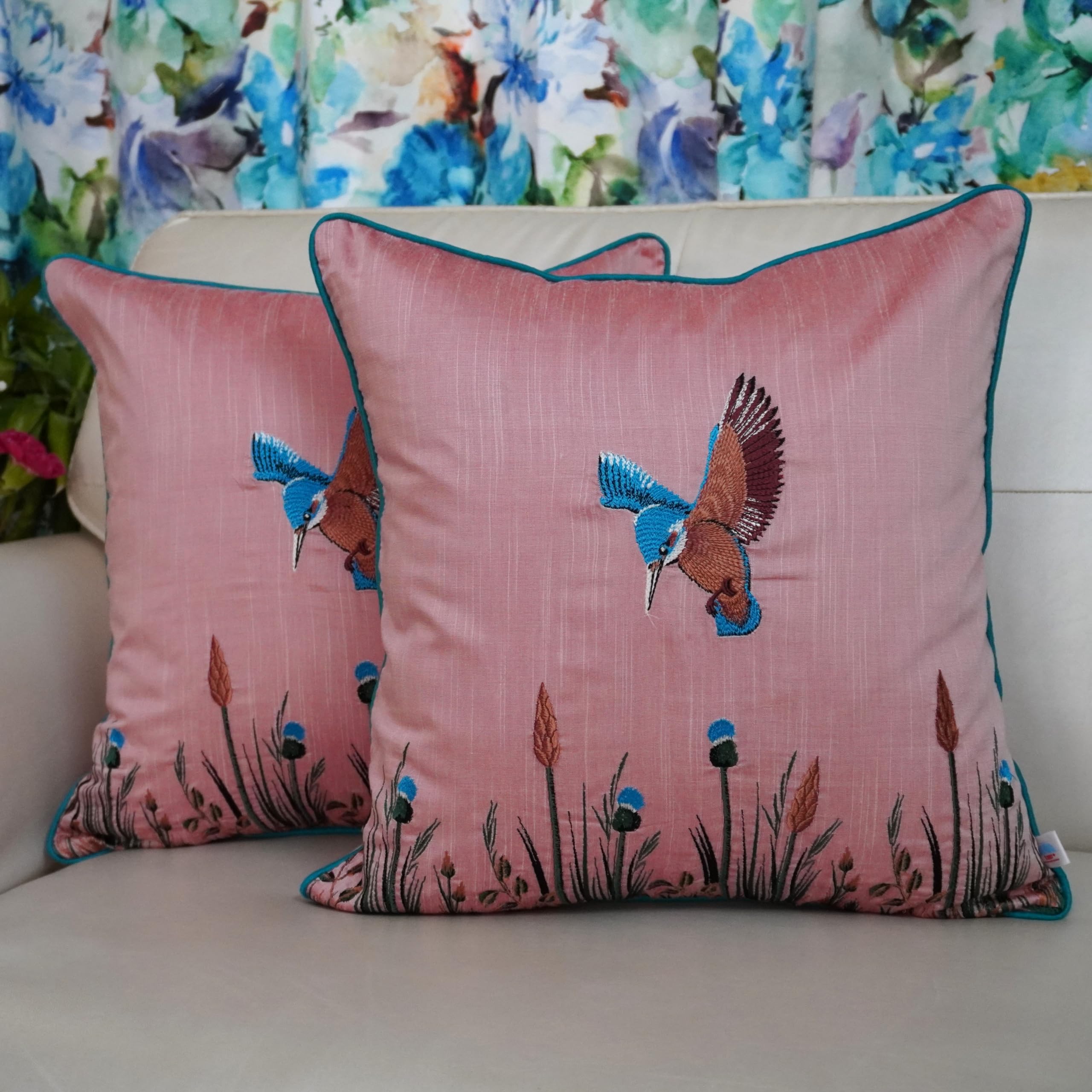 TARA- Sparkling Homes Embroidered Cushion Cover 18 inch x18 inch Set of 2 in Cotton Silk- Kingfisher (18 x 18 Inches, Pastel Pink) (B0D35G67RT) Amazon Price History, Amazon Price Tracker