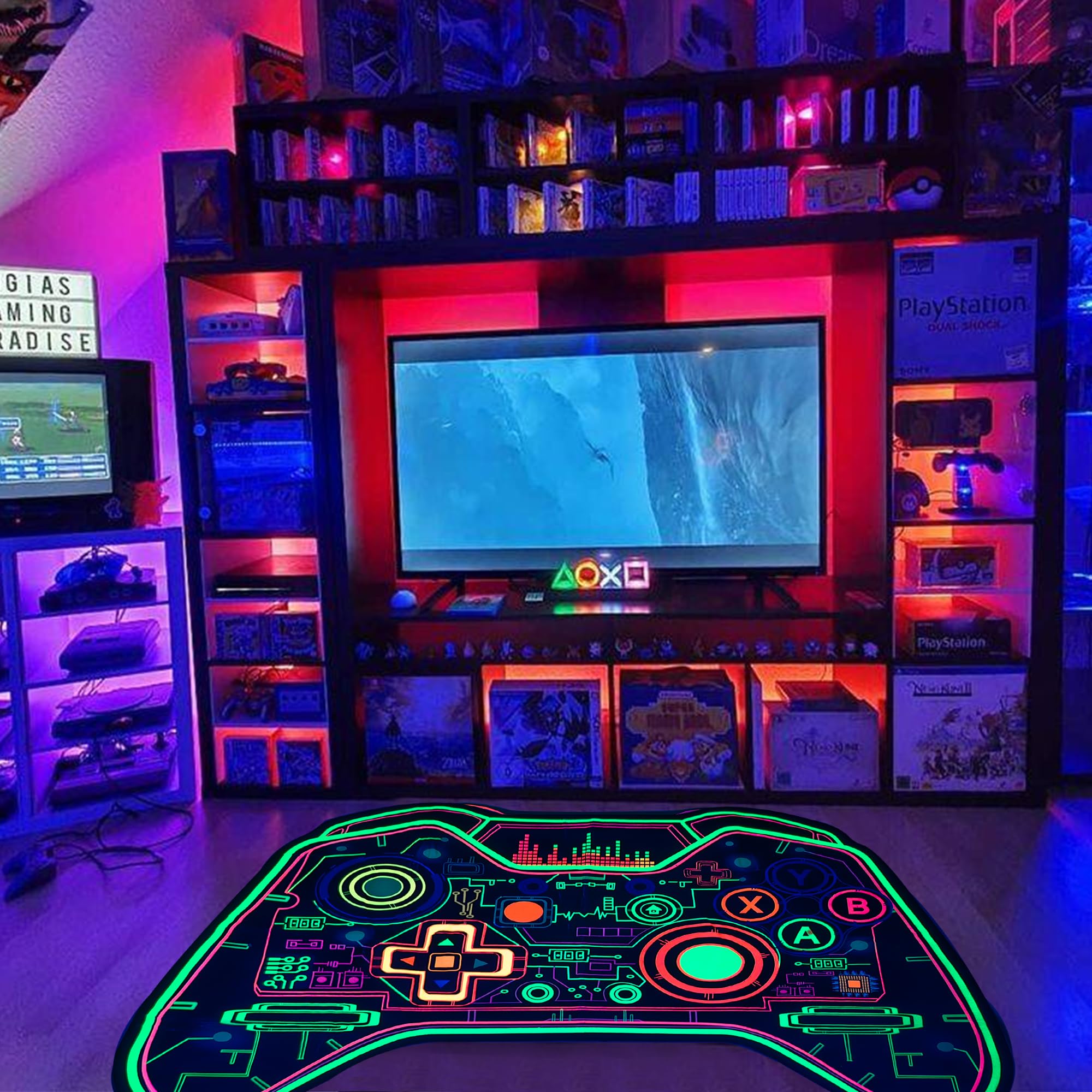 Tappeto da gioco per adolescenti e bambini, che si illumina alla luce nera, tappeto da gaming, antiscivolo, per la stanza dei giochi, tappetino casual (Game-1, 208 x 150 cm)