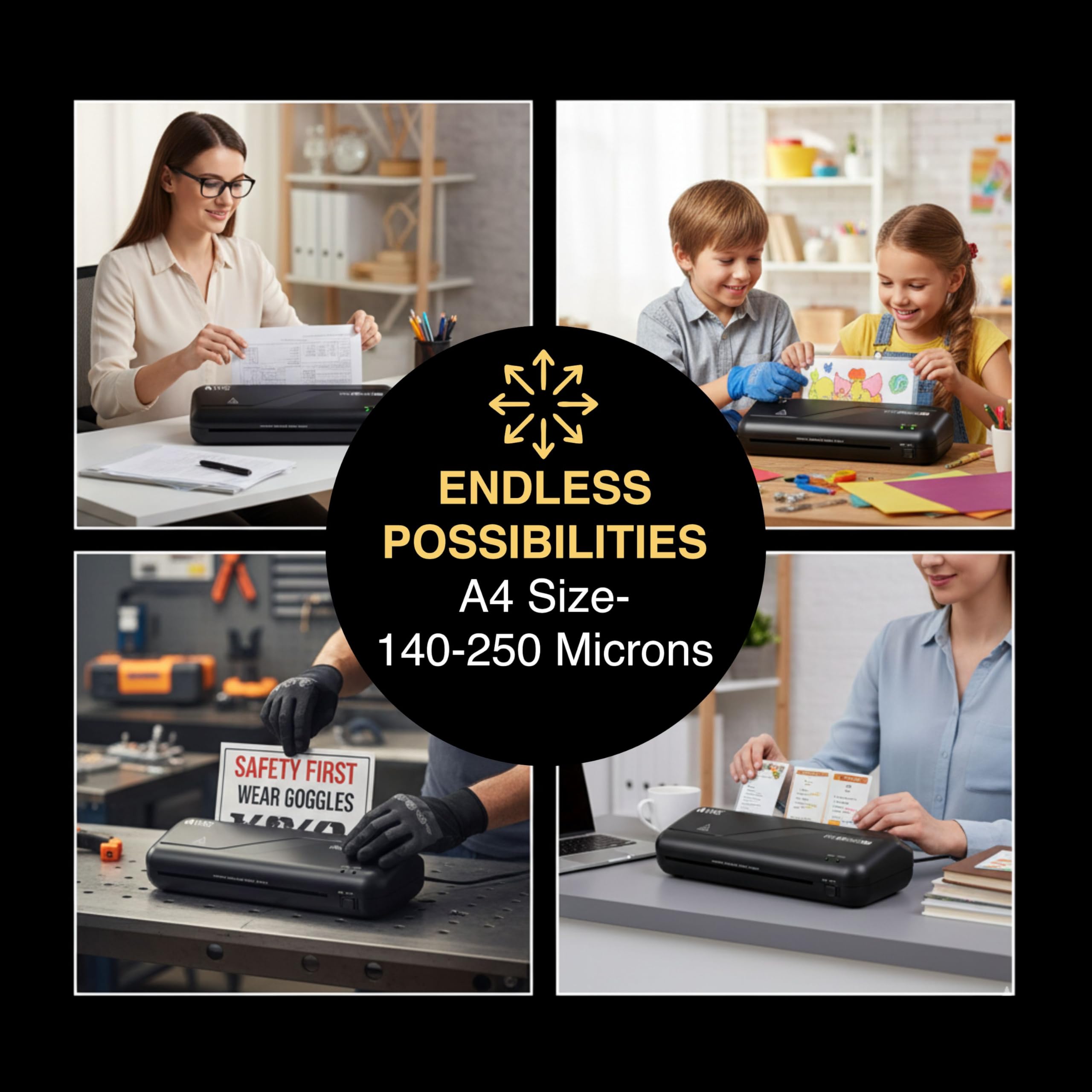 VMS Máquina laminadora de sello, A4, obstrucción ABS, 140-250 micrones, calentamiento rápido en 3-5 minutos, tecnología sin burbujas, pantalla LED, para uso comercial en el hogar