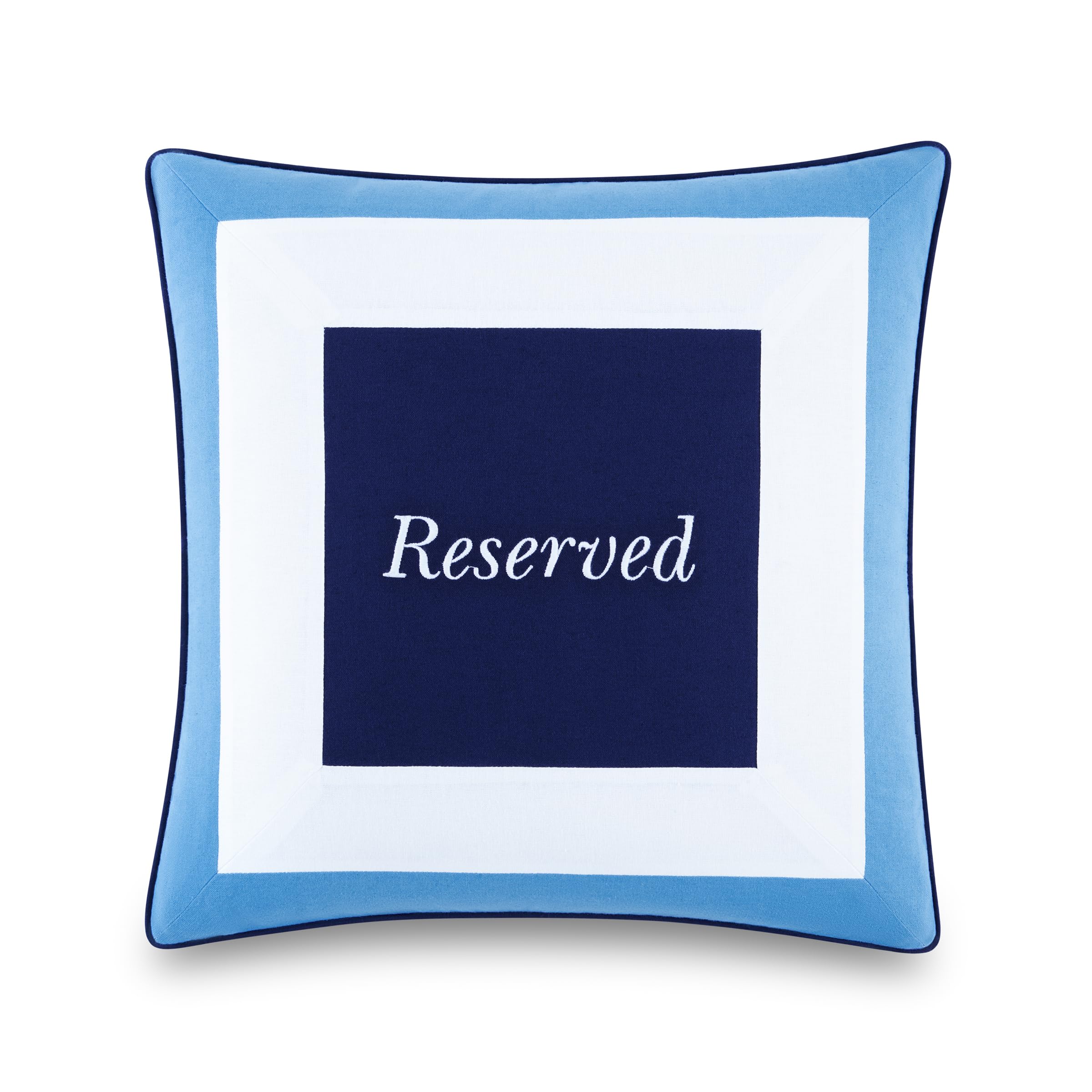 kate spade new york Saved You A Spot Reversible Decorative Pillow, 20" x 20" Throw Pillow for Bed or Sofa, Cotton and Linen Cover, Blue