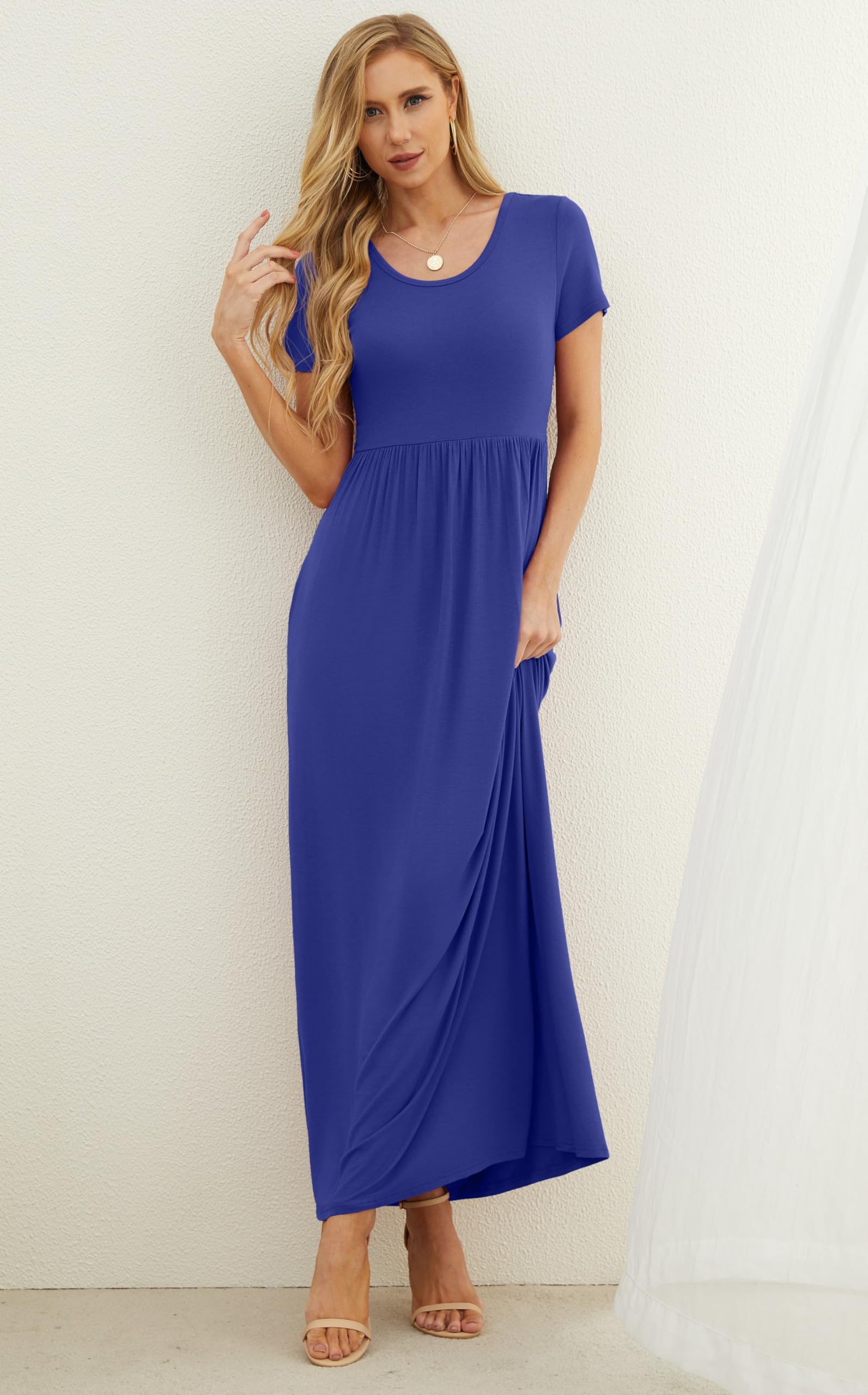 GRECERELLE Womens Summer Maxi Dress Boho Floral Cocktail Midi Polka Dot Wrap Dresses V Neck Casual Party Bohemian Flowy Long Dress for Ladies | Vestido largo casual de manga corta con cuello en V y bolsillo