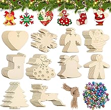 248 Pieces Christmas Wooden Pendants, Wooden Painting Pendants with Bell and Rope, Kids Craft Set with 10 Christmas Decorative Designs for Hanging Christmas Tree
