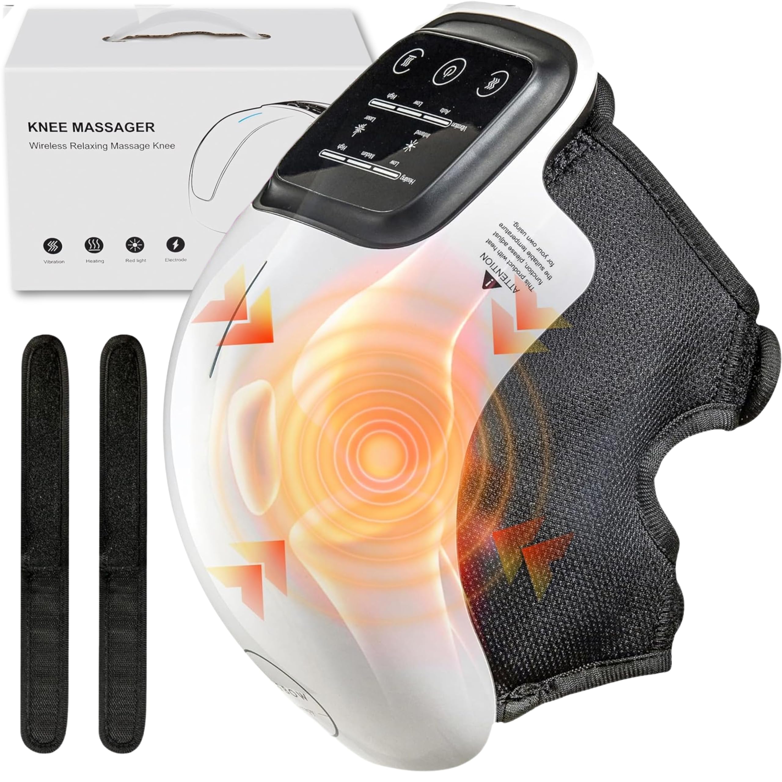 E-Store Cordless Knee Massager with 9 Heat Levels, Vibration & Massage Therapy, Knee Pain Relief for Swelling, Stiff Joints, Injuries, Adjustable Straps, Perfect for Family Use