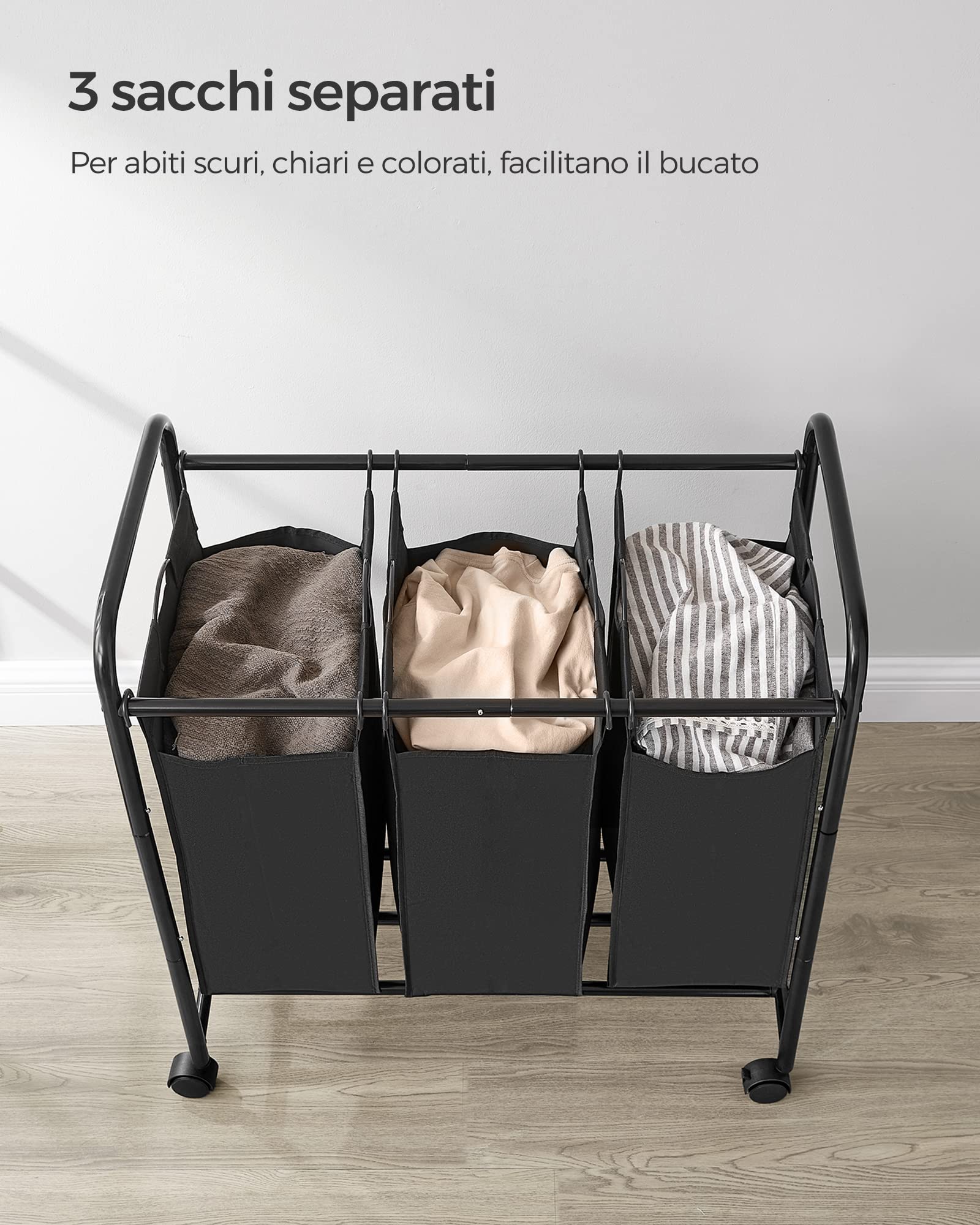 Mophorn Cesto Portabiancheria A 3 Sezioni, Organizer Per Cesti Portabiancheria Resistente Carrello Portabiancheria Con Ruote Bloccabili Per Vestiti Sporchi Ideale Per Lavanderia Camera Da Letto 88185945