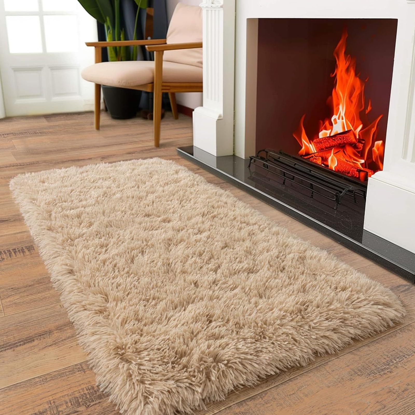 Tapis ultra doux toucher extra confortable 145 x 160 cm chameau
