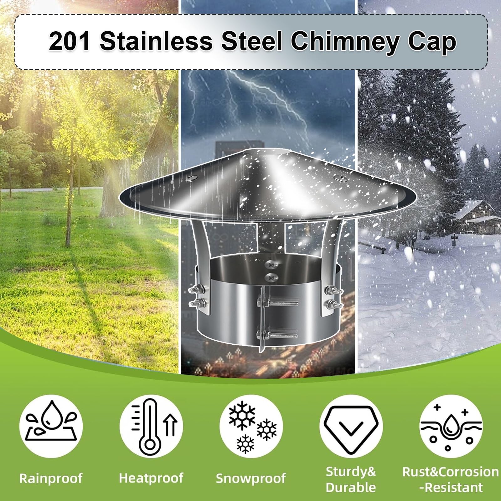 Tapa de Chimenea, 75 100 130 150 230 315mm Sombreros para Chimeneas, Caperuza Salida Humos Sombrerete de Acero Inoxidable para Villa(220mm/8.6in)