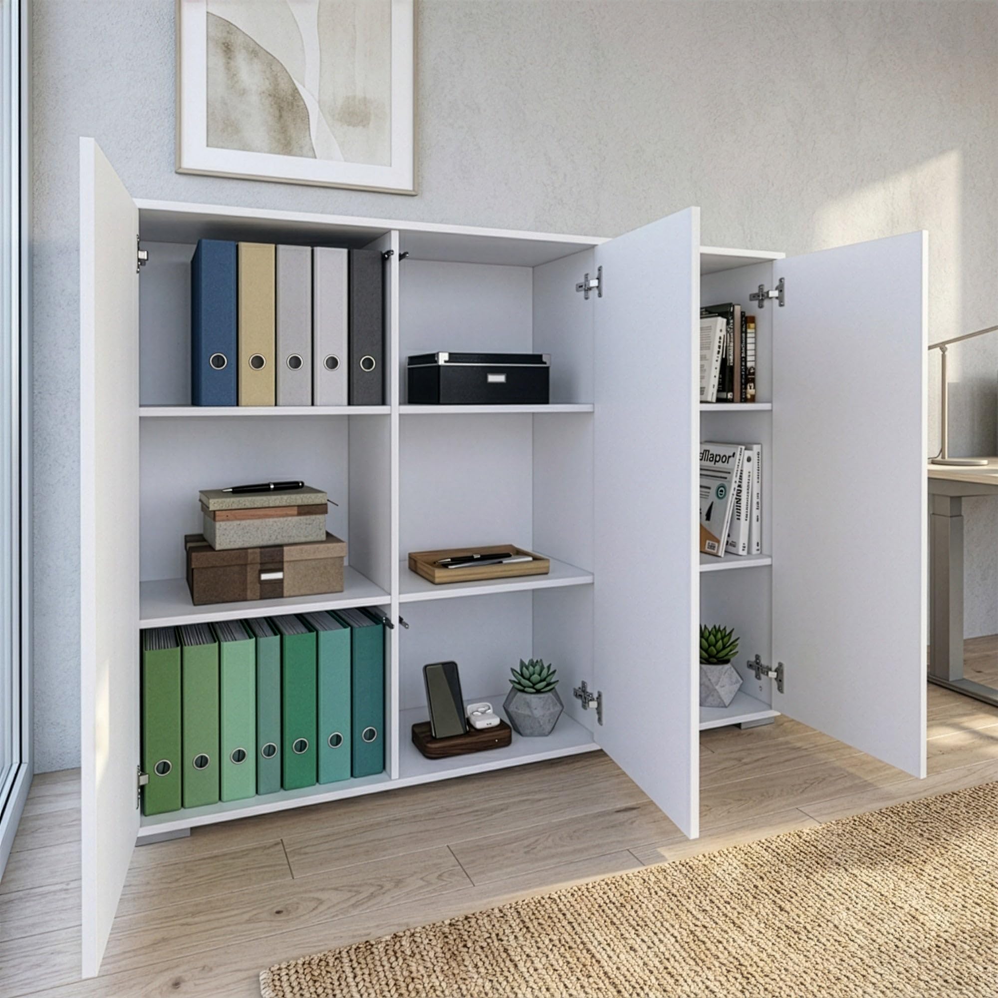 Highboard Elena M2, Aktenschrank mit Push-to-Open, Made in Germany, Moderner Schrank für Wohnzimmer Büro Anthrazit matt/Schwarz matt (152,5 x 118 x 37 cm)