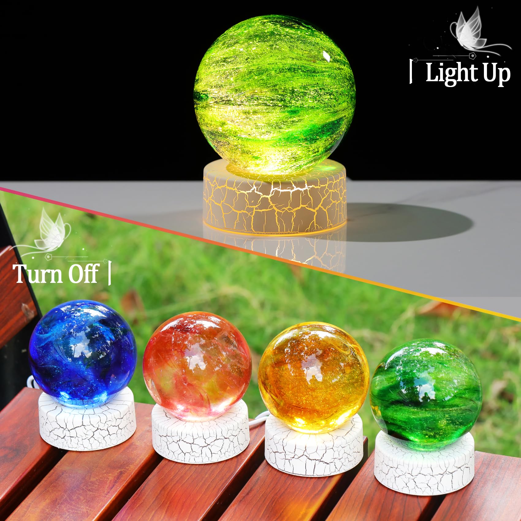 Movdyka Handmade 3.15" Crystal Ball Gifts for Man Cosmic with Warm Night Lights Blown Natural Witchcraft Crystal Meditation Sphere for Women Astronomy Ornament for Home Decor (Green) - Image 3