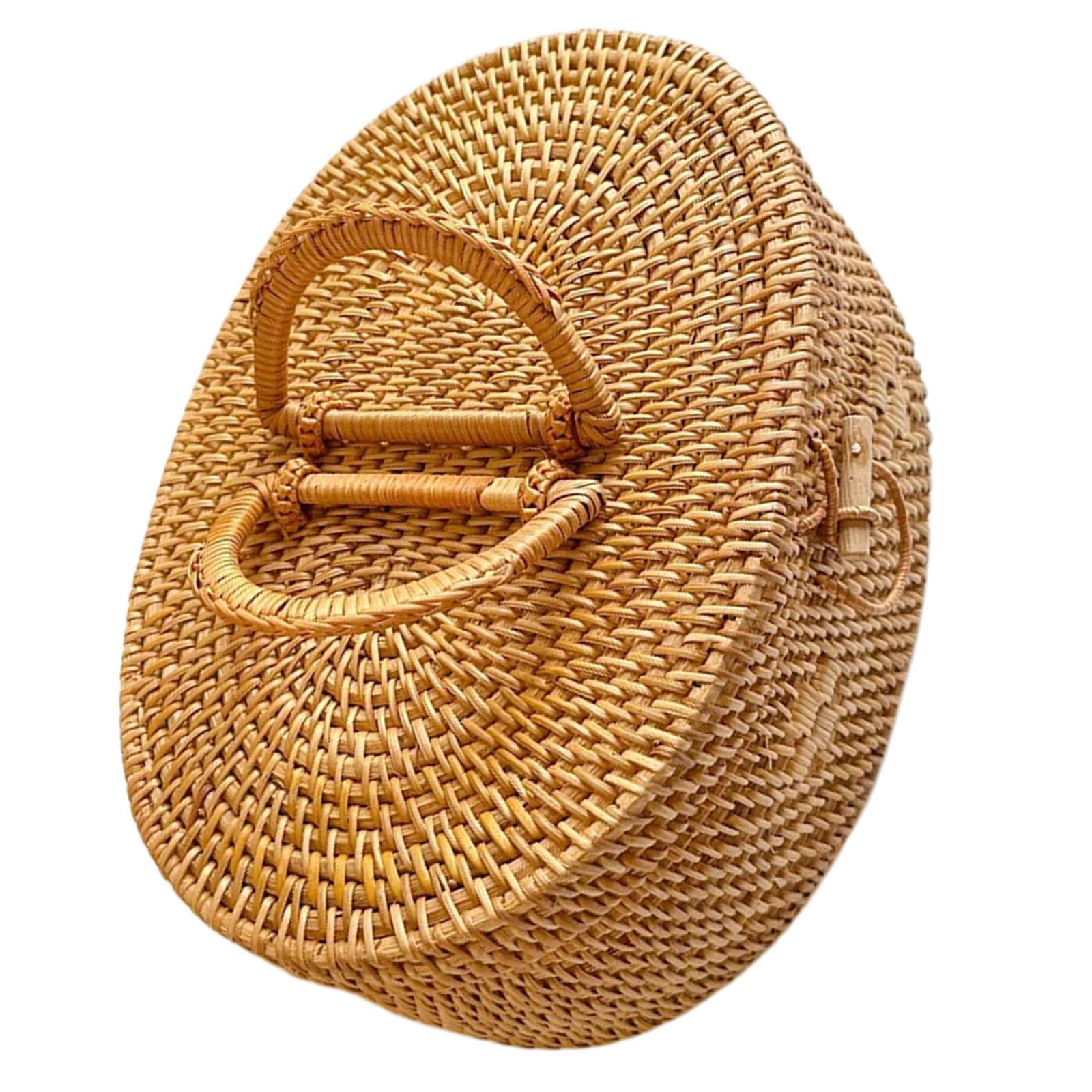 Cesta de Ratán Ovalada con Asa para Picnic y Almacenamiento al Aire Libre, Gran Capacidad, Superficie, Estilo Boho Natural para Camping y Eventos