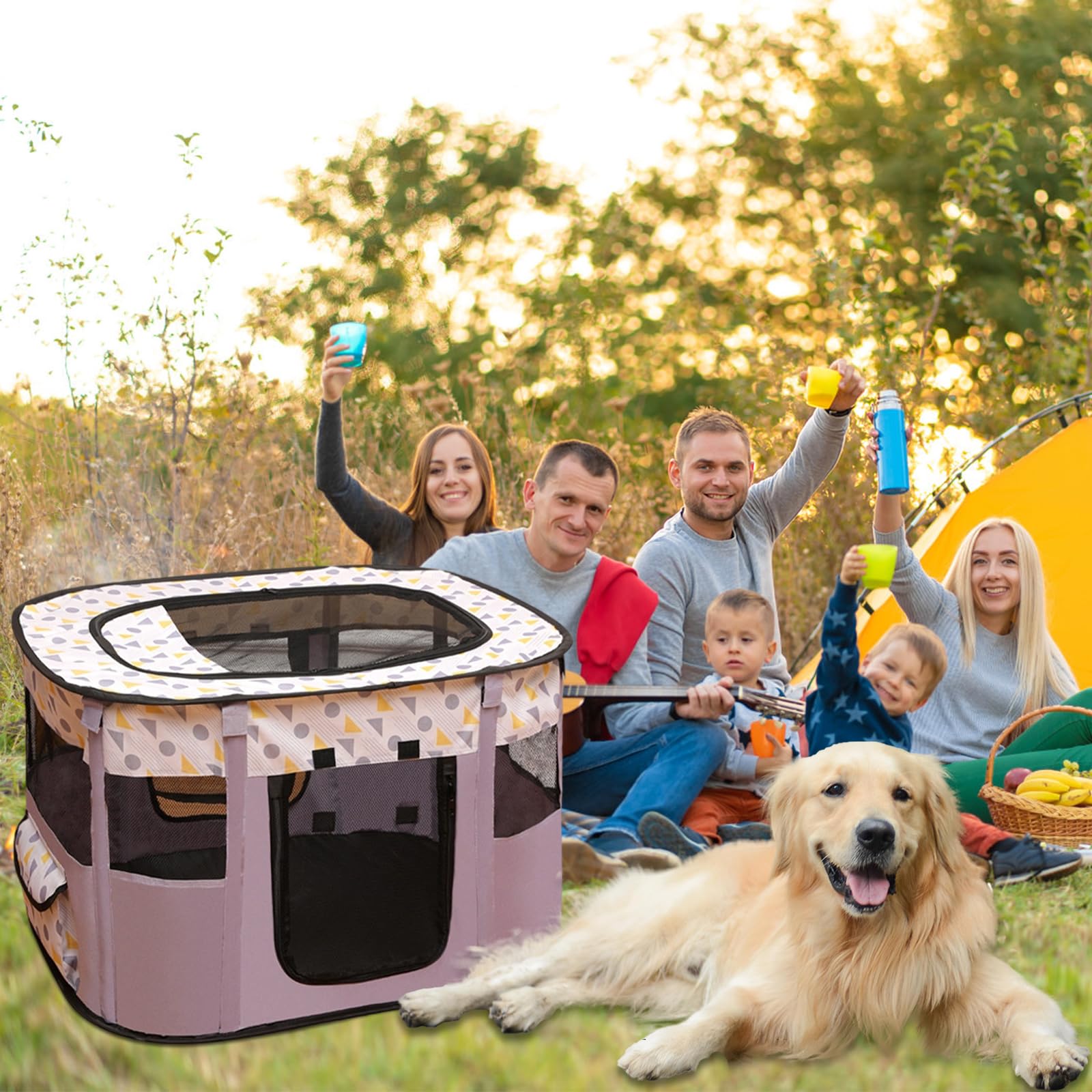 Recinto per Cani Pieghevole 70 x 55 x 40 cm, Recinto per Gatti da Interno Anche per Esterno, Box Traspirante Portatile per Gatti Conigli Cuccioli