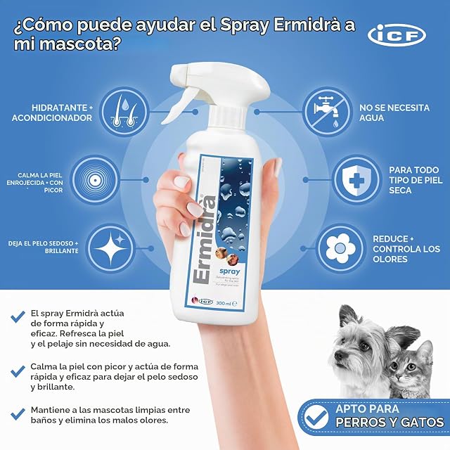 Foto 2 de 8 de Ermidrà Spray Perros Gatos Piel Seca Rehidratante Sin Agua Caspa 300 ml