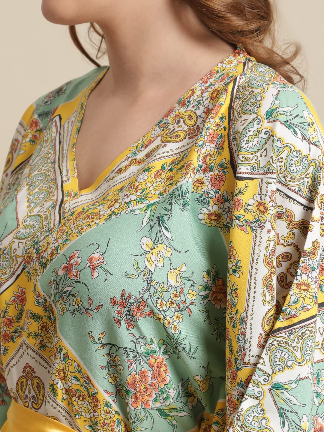 Claura Maxi Rayon Women Kaftan nightdress/kaftan nighty (X-Large, Yellow) 3