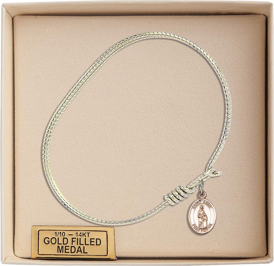 Oval Eye Hook Bangle Bracelet w/St. Anne in Gold-Filled