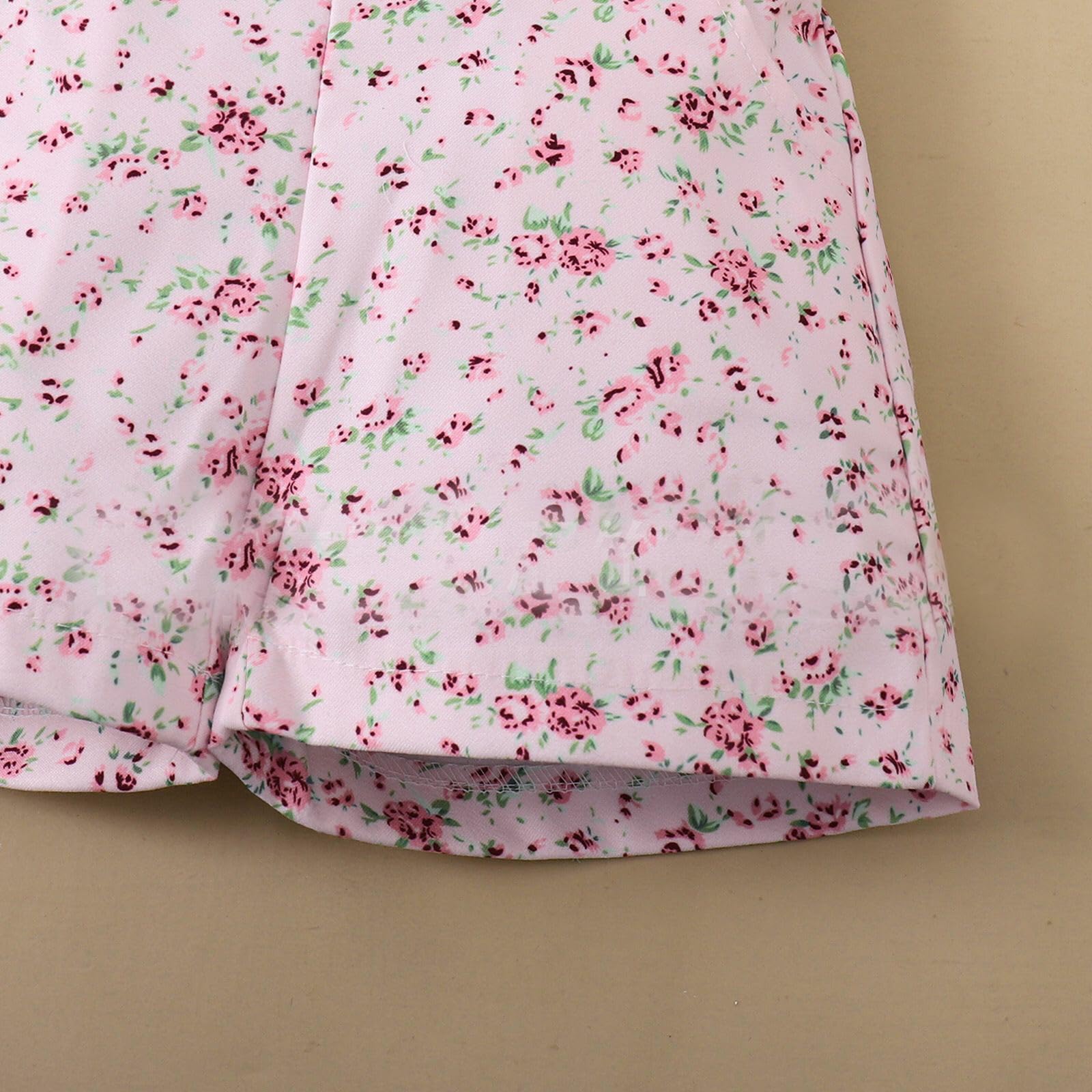 Ensemble pour Bébé Fille Haut à Manches Courtes et col Rond Couleur Unie Short à Bretelles Forme de Cœur