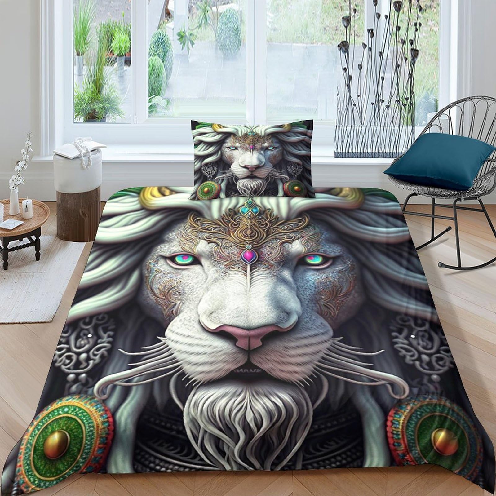 Housse de couette animal Roi Lion en tissu microfibre respirant parure de lit 135x200