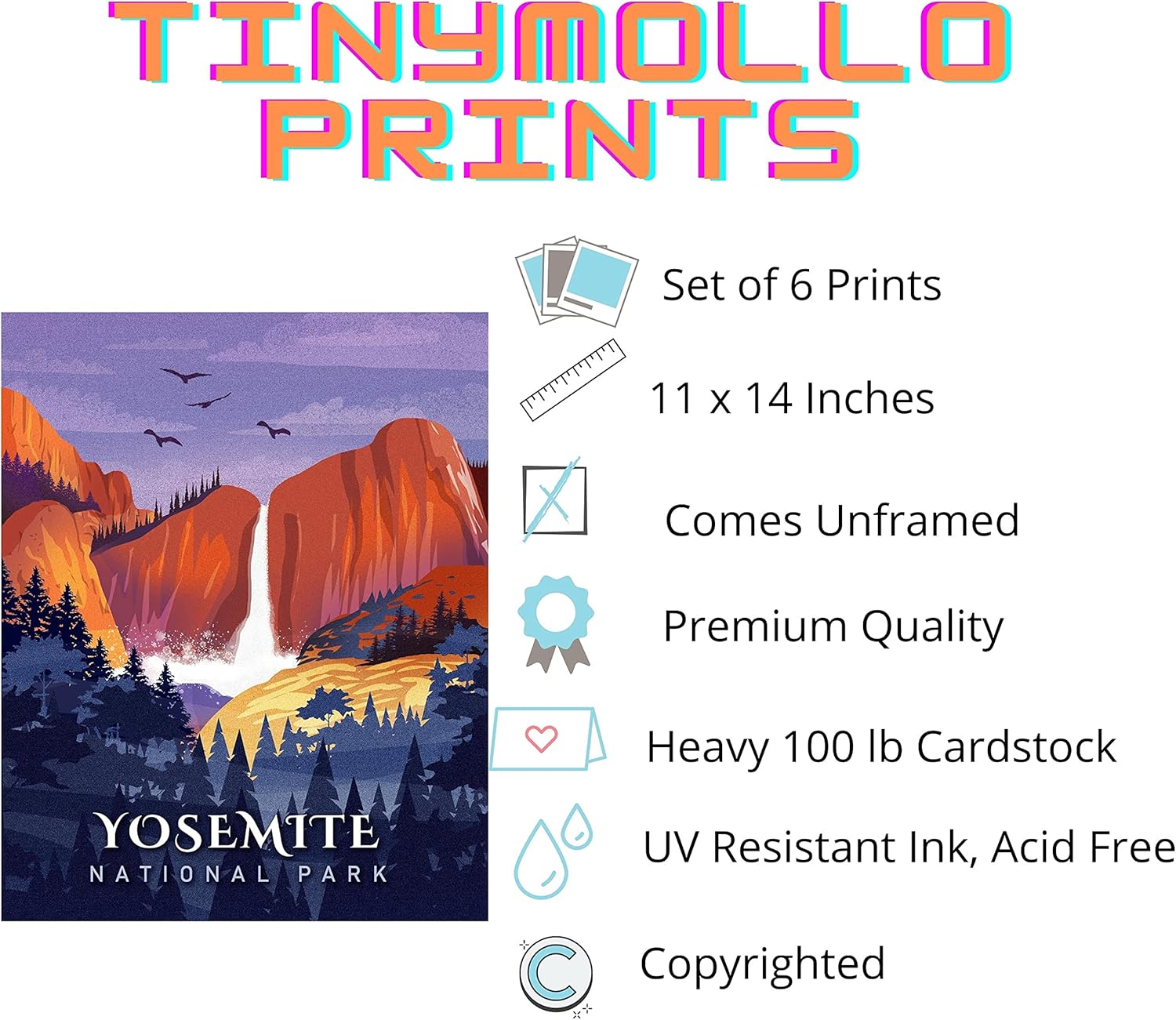 National Park Posters – Vintage Style Unframed Set of 6 Travel Prints, 11x14 Inch, Yosemite, Yellowstone, Grand Canyon, Zion, Smoky Mountain, Rocky Mountain National Parks Wall Poster, Abstract Nature Landscape Forest Wall Art Pictures for Bedroom Office Living Room Decor *LARGER SIZE*: Posters & Prints