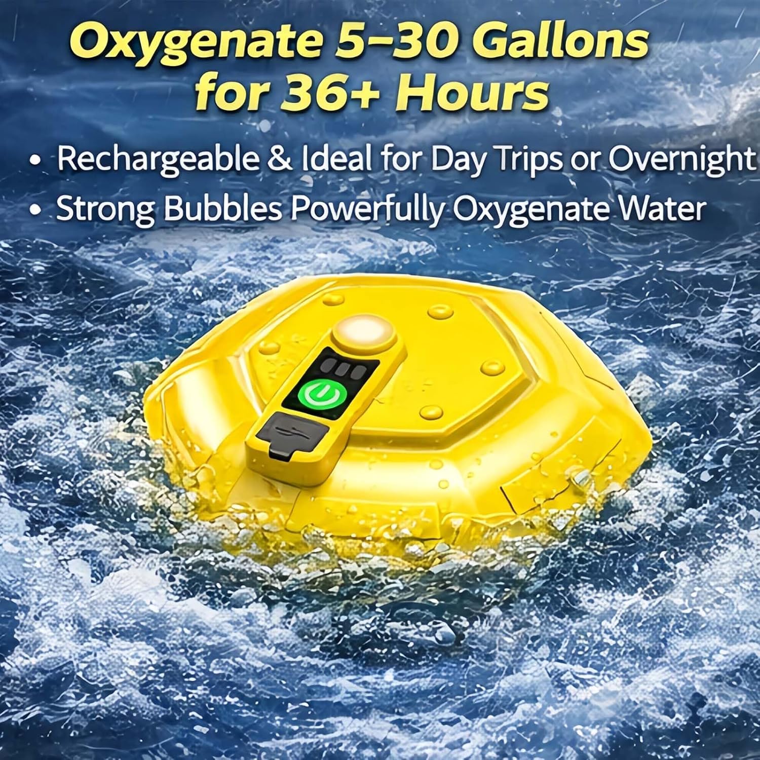 2026 New Ipx7 Waterproof Floating & Rechargeable Live Bait Bucket Pond Aerator, Portable Oxygen Pump for Minnow Bucket Fish Hold, Live Bait Transportation Bubbler Pump