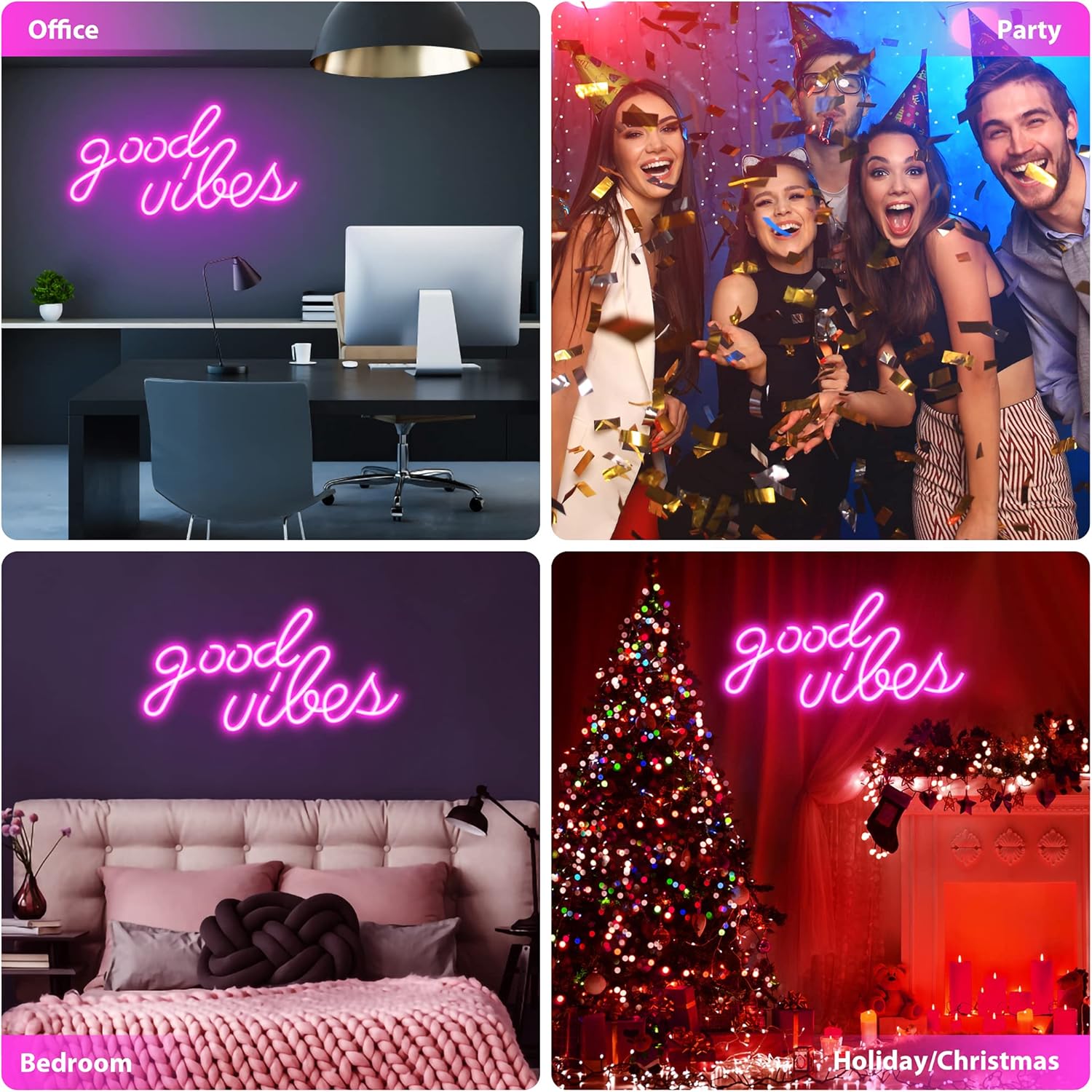 Olekki Pink Good Vibes Neon Sign - Neon Lights for Bedroom, LED Neon Signs for Wall Decor (16.1 x 8.3 inch)