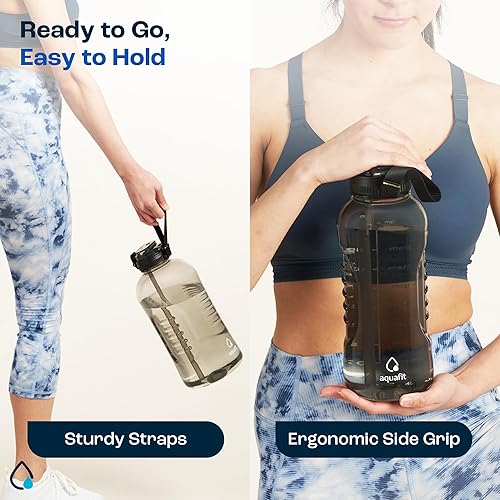 Miniatura 7 de AQUAFIT Botella de agua de 128 onzas con marcador de tiempo, tapa de popote y pico 2 en 1, botella de agua grande con popote, botella de agua para
