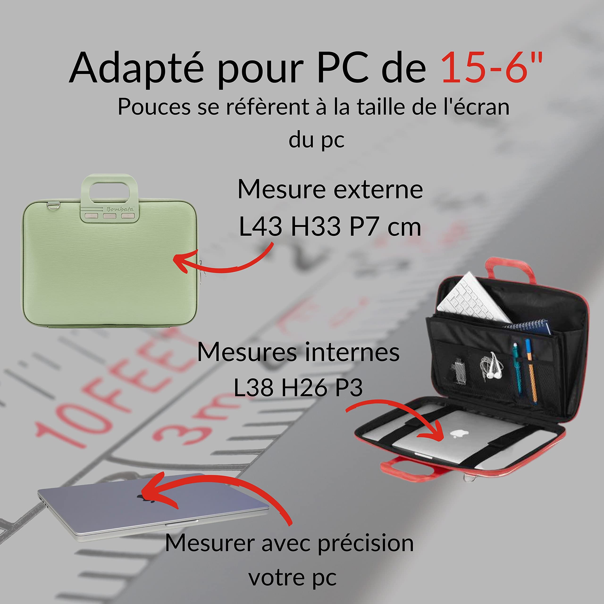 Bombata Sacoche Pour Ordinateur Portable - Housse Ordinateur 15.6 pouces - Sac a Bandoulière Impermeable Avec Poches - Cuir Synthétique Vert Menthe