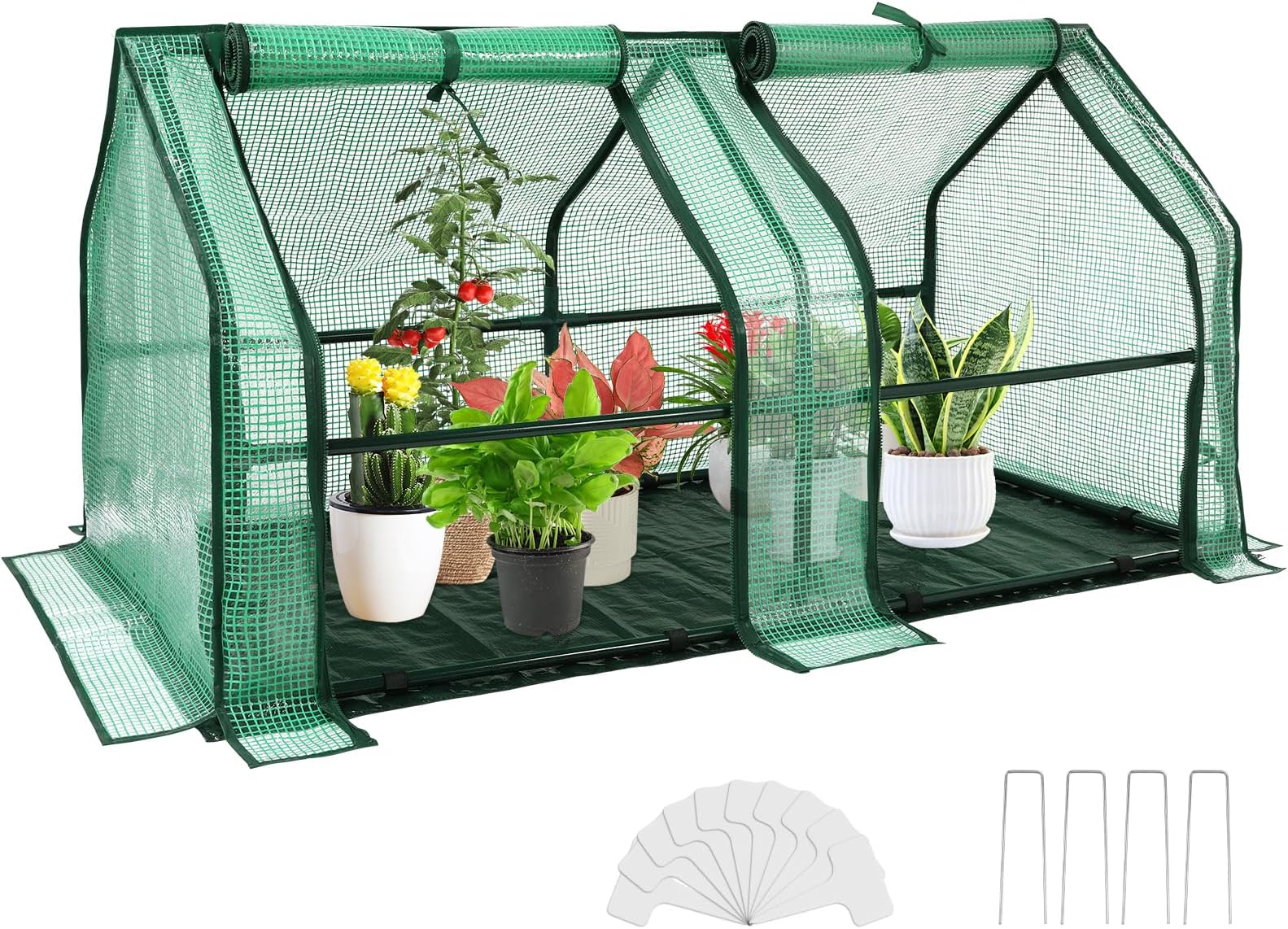 U'Artlines Portable Mini Greenhouse Small Green House with Waterproof Pad and Plant Label 47x24x24 Inch Plant Cover Tent for Garden Small Plants Indoor Outdoor, Green PE