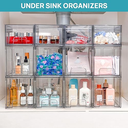 Miniatura 5 de Vtopmart Paquete de 2 cajones de almacenamiento apilables, organizadores de maquillaje acrílico de 6.6 pulgadas de alto, contenedores de