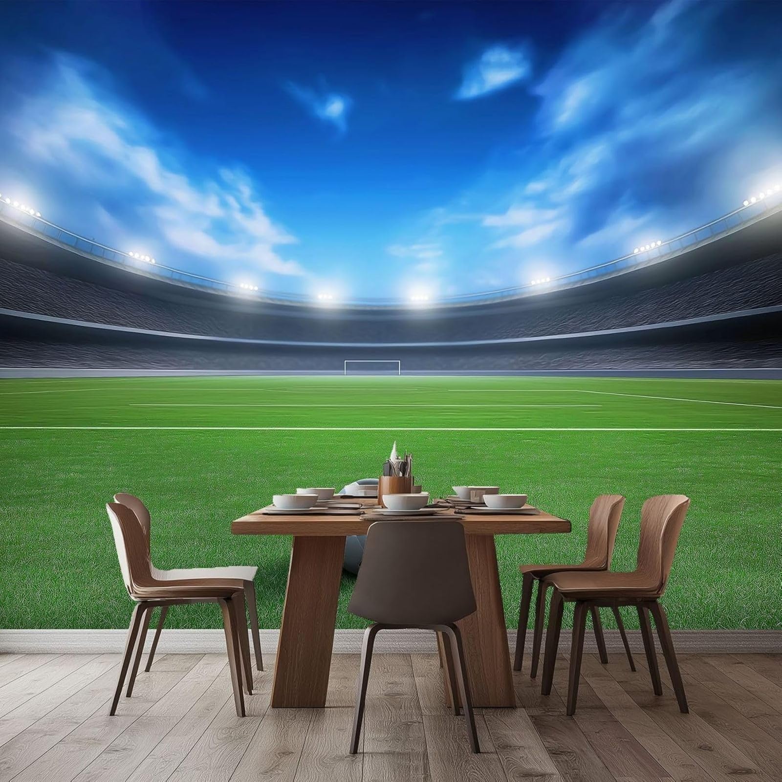 hgjdjhnf Wallpaper Football Field Sport Photo Wallpaper Wall Decoration Wallpaper Study Room Living Room Restaurant Cafe Decoration Teal Green,250cmx175cm Stickers - Frameless Painting - Poster