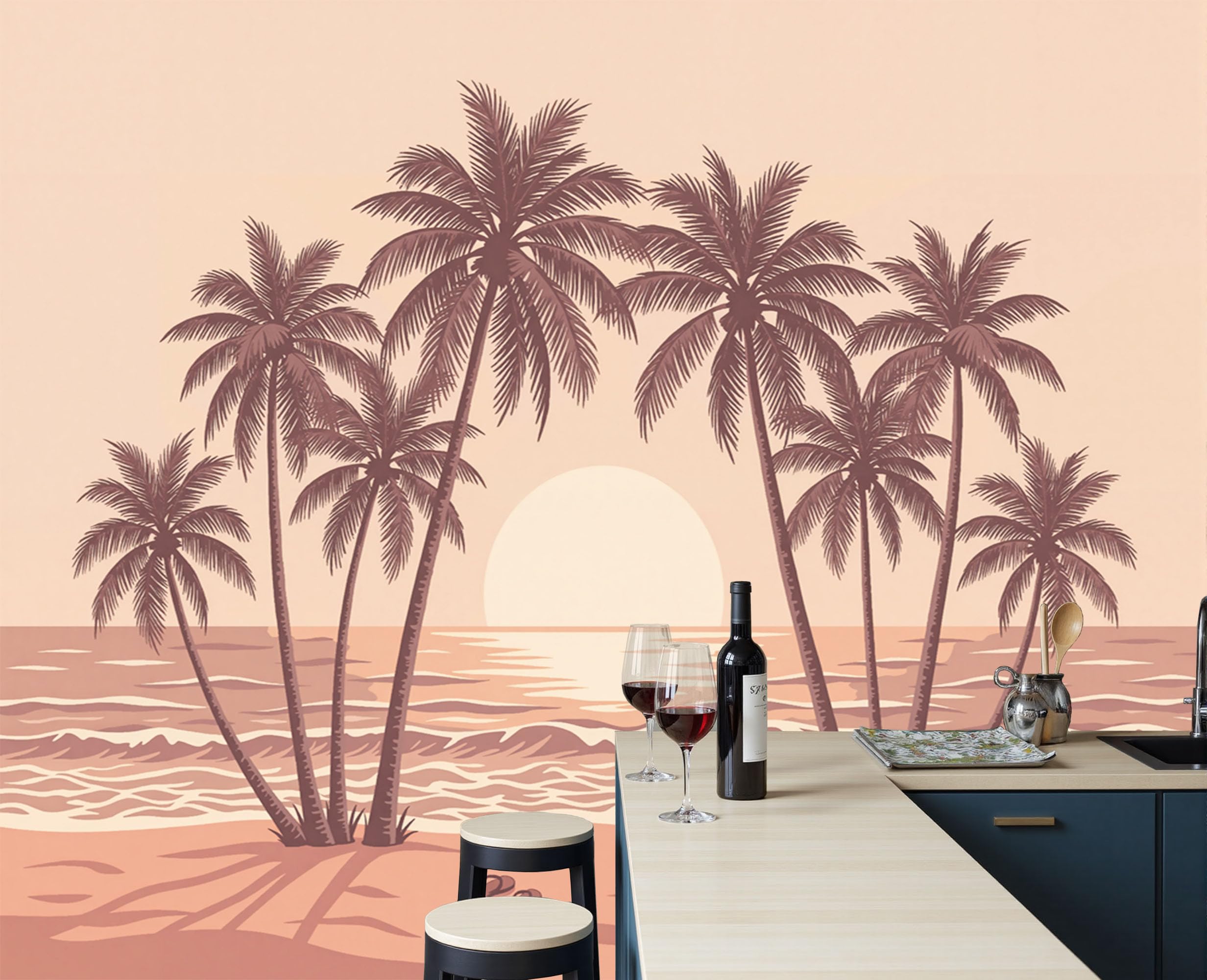 Papier peint coucher de soleil plage panoramique 3D grand format 350x256
