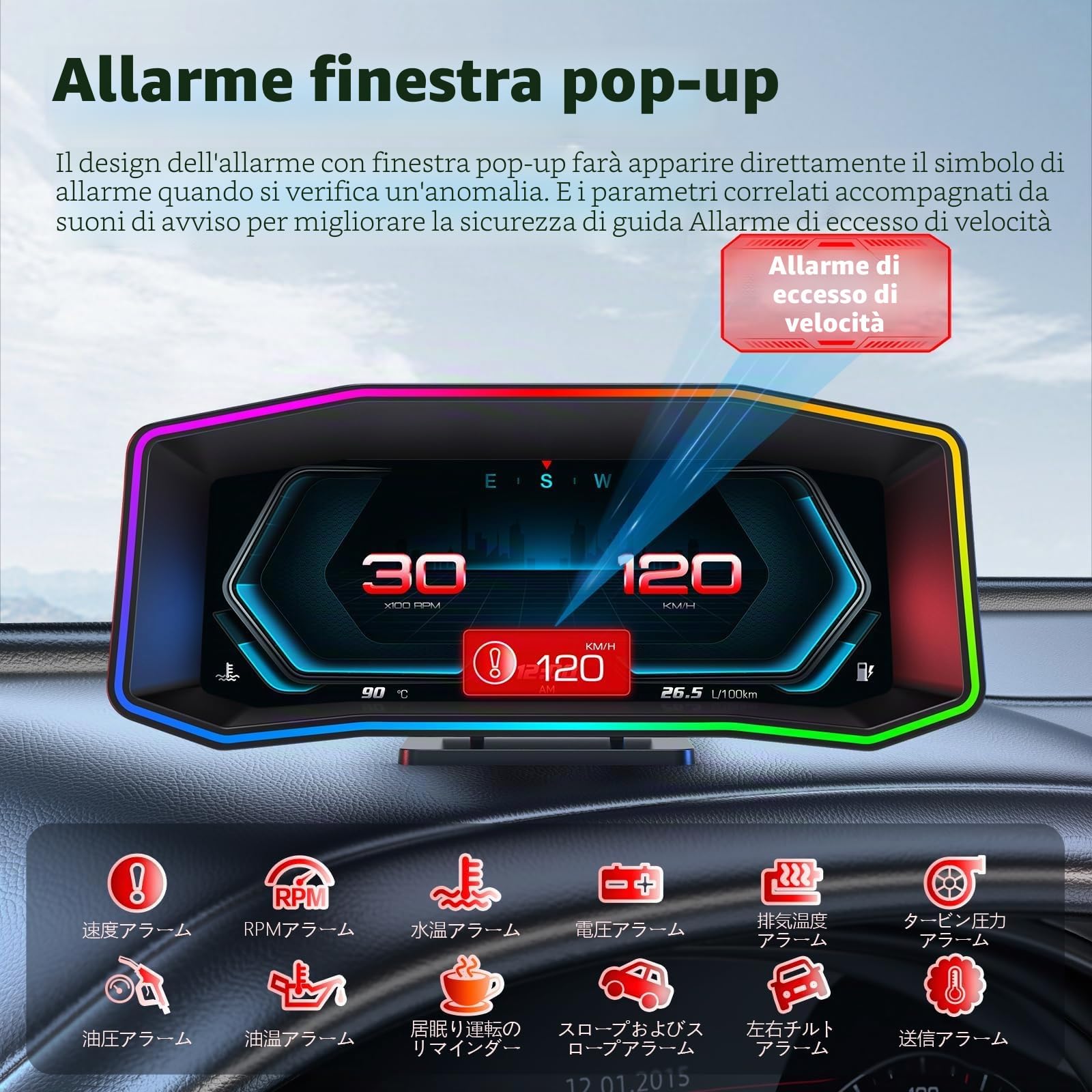 Auto Heads Up Display, Auto HUD P4, OBD+GPS Strumento intelligente, Tachimetro auto, Auto Speed Limit Heads Up Display, applicabile ai veicoli prodotti dopo il 2008