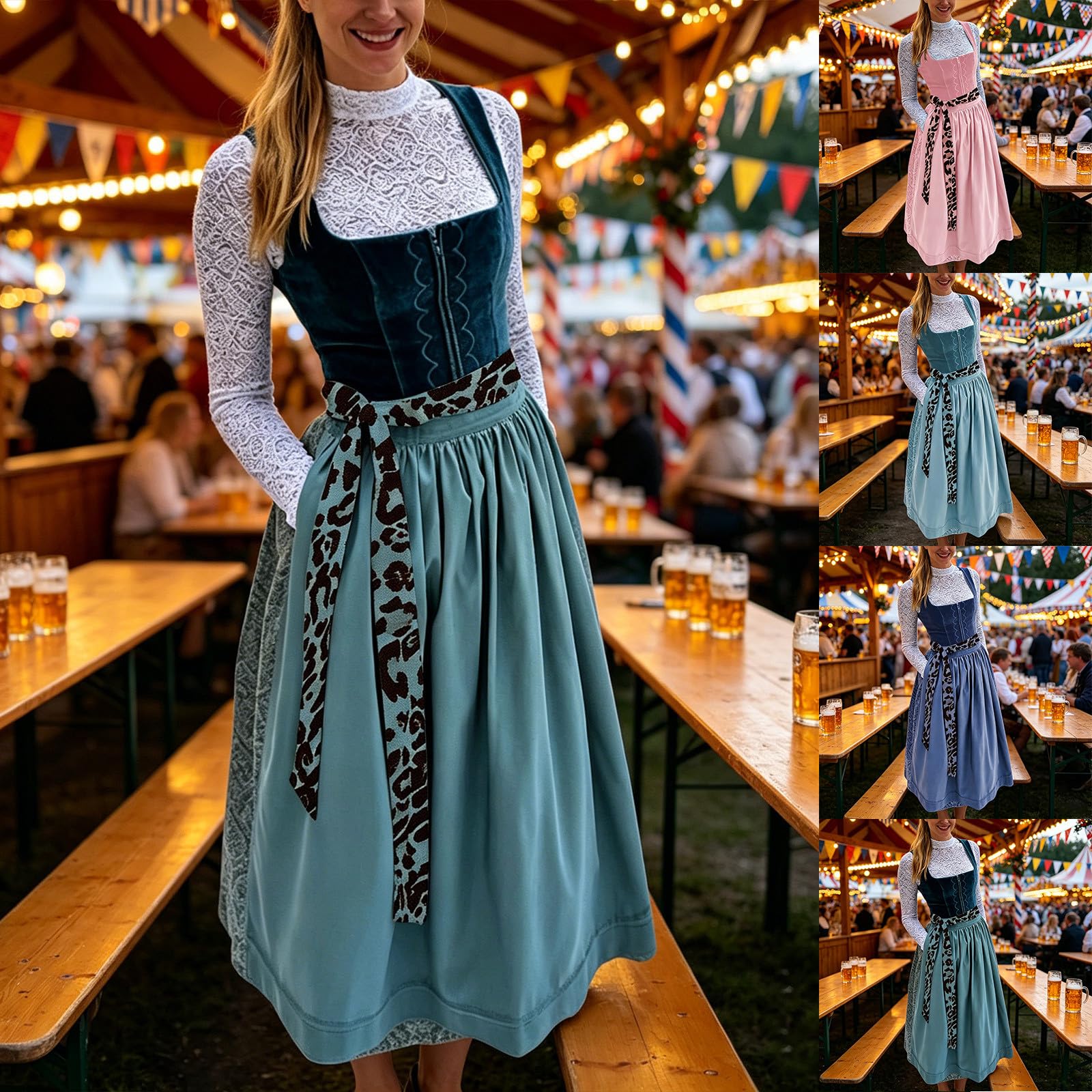 Dirndl Damen Dirndlschürzen Midi Dirndlbluse mit Schleife Trachten Schürze Elegante Trachtenrock Festlich Dirndlrock Oktoberfest Plisseerock Atmungsaktiv Partyrock A-Linie Damenrock