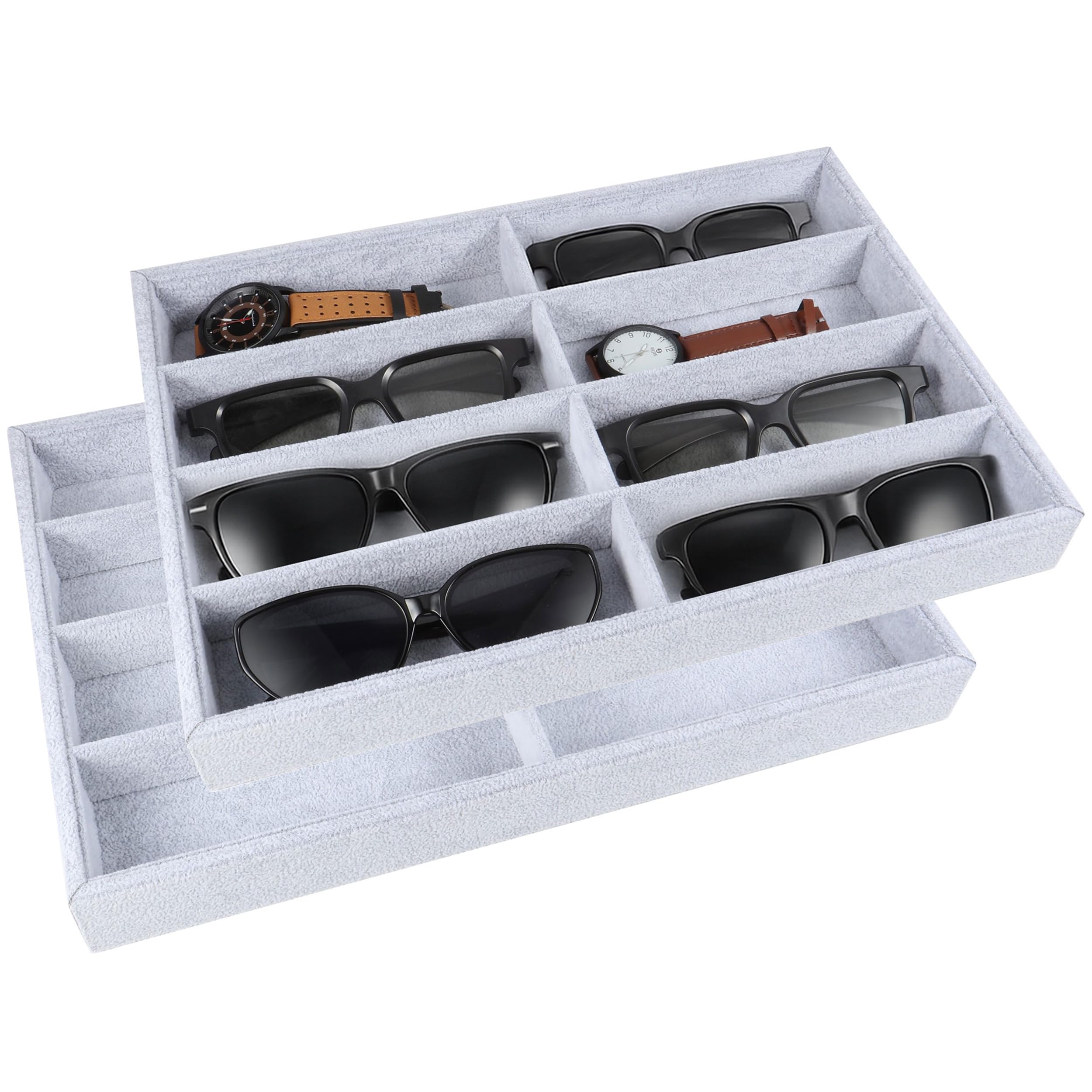 13.8" x 9.5" Sunglass Organizer Velvet Glasses Organizer 8-Slot Sunglasses Tray for Drawer