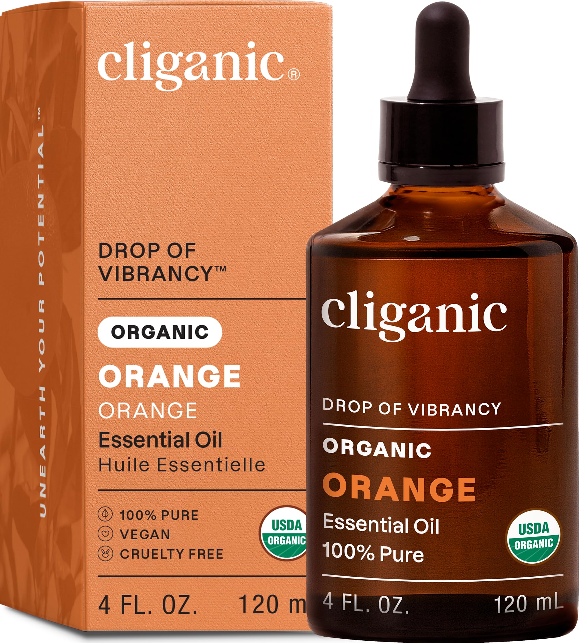 Cliganic USDA Organic Sweet Orange Essential Oil, 120ml - 100% Pure Natural for Aromatherapy Diffuser | Non-GMO Verified
