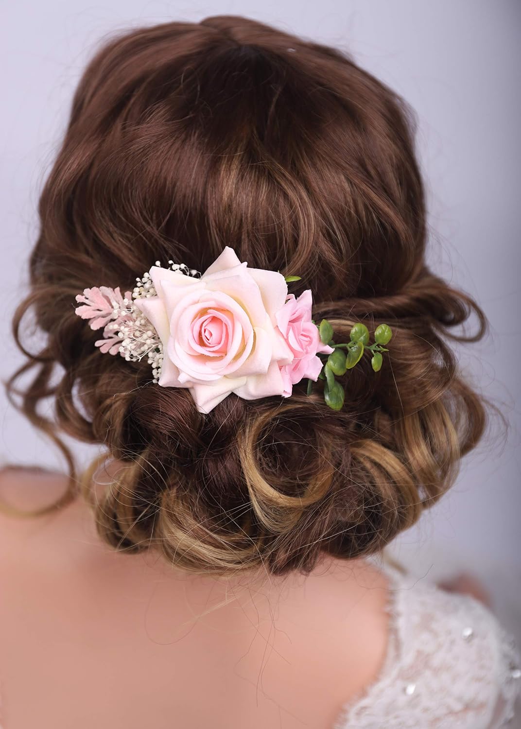 Kercisbeauty Blush Pink Rose Hair Comb Leaf Headpiece Wedding Bridal Side Headpiece Vinage Hair Dress Boho Hair Comb Women Festival Party Carnival Headpiece