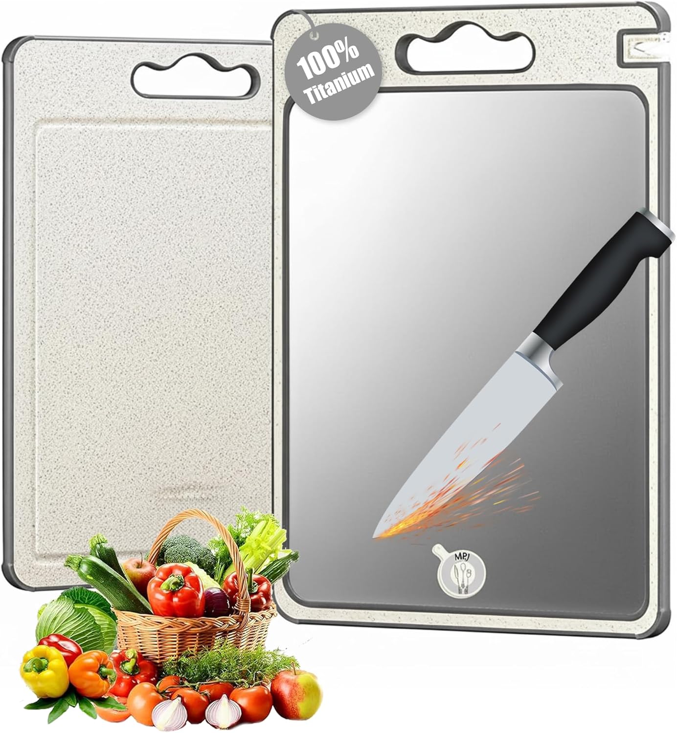 Titanium Cutting Board Double Sided Wheat Straw PP Ultra-Durable, Scratch-Resistant, Non-Porous Surface – Dishwasher Safe – Modern Titanium Cutting Board for Meat, Veggies & More