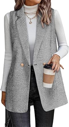 Happy Sailed Vest for Women Fall Winter Sleeveless Blazer Cardigans with Pockets