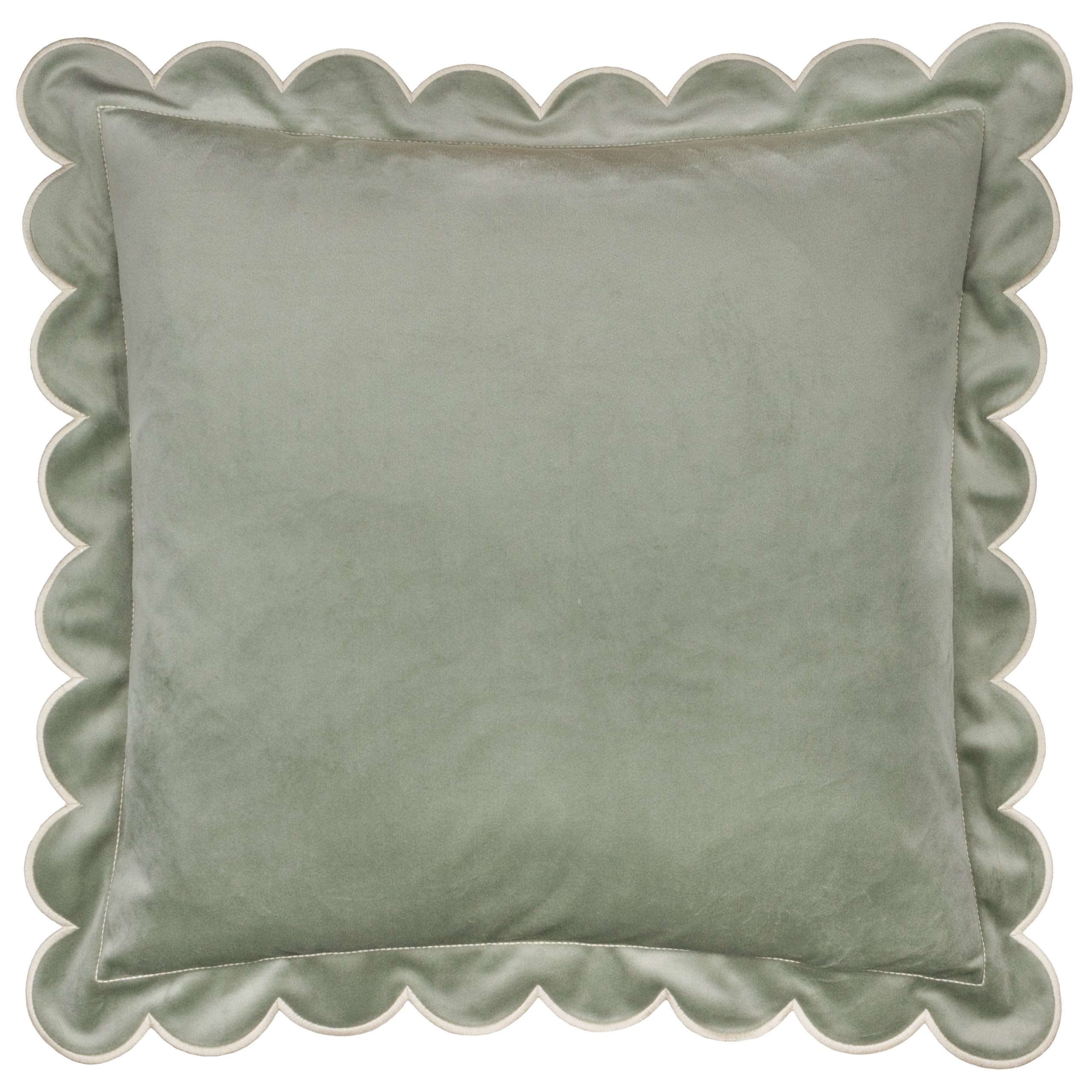 Furn. Green/Natural Lil Scallop Cushion Cover – Colourful Velvet Piped Scalloped Edge Decorative Case ( – 45X45cm)