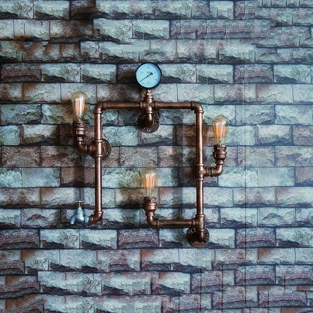 Vintage Industrial Retro 3-Lights Edison Steampunk Rustic Water Pipe Wall Light Wrought Iron Wall Mounted Wall Sconces Lamps for Barn Garage Villa Lighting Fixtures Hallway Bar Cafe Staircase Lighting Luminaire