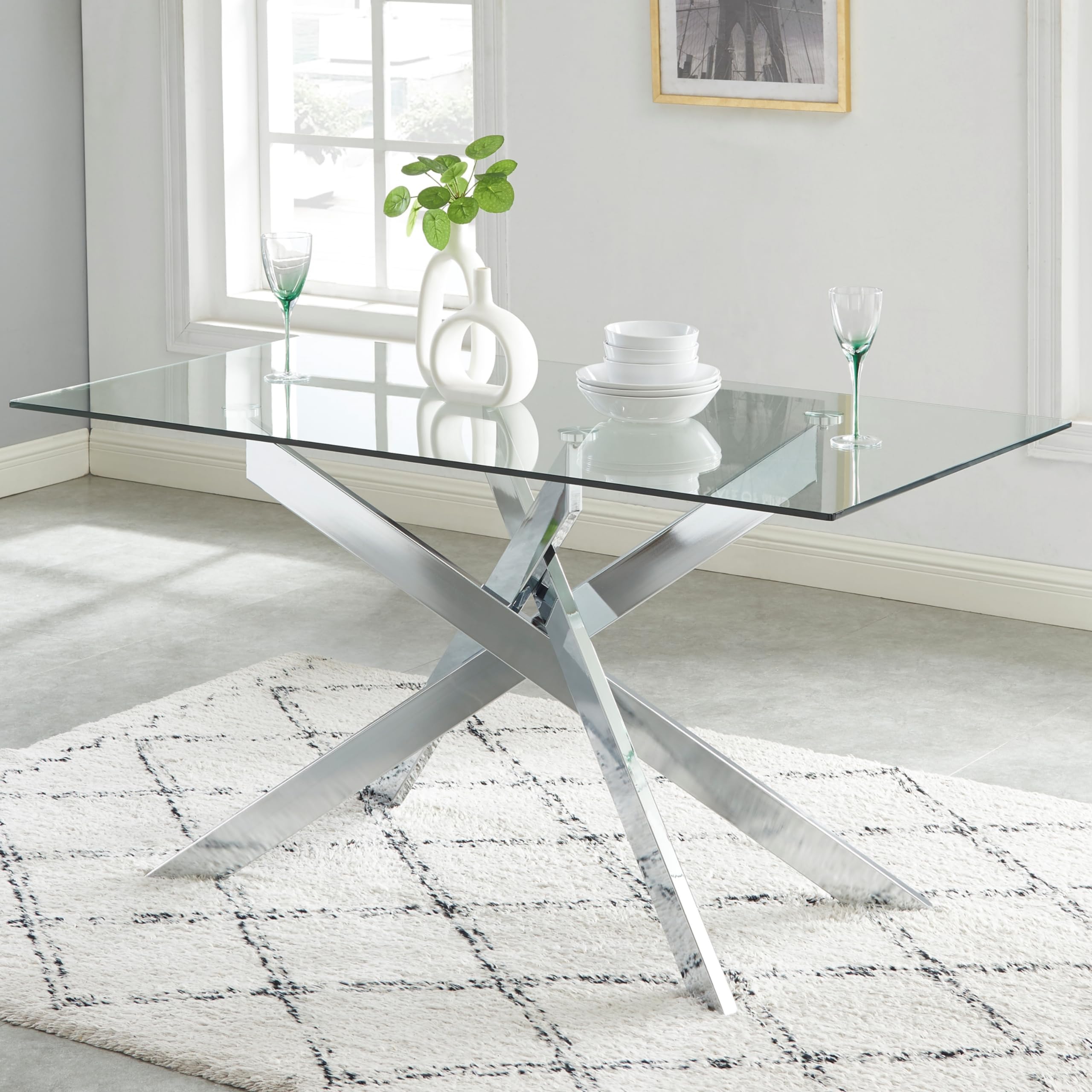 Amazon.com - Monarch 36 by 48-Inch Dining Table, White Glossy / Chrome ...