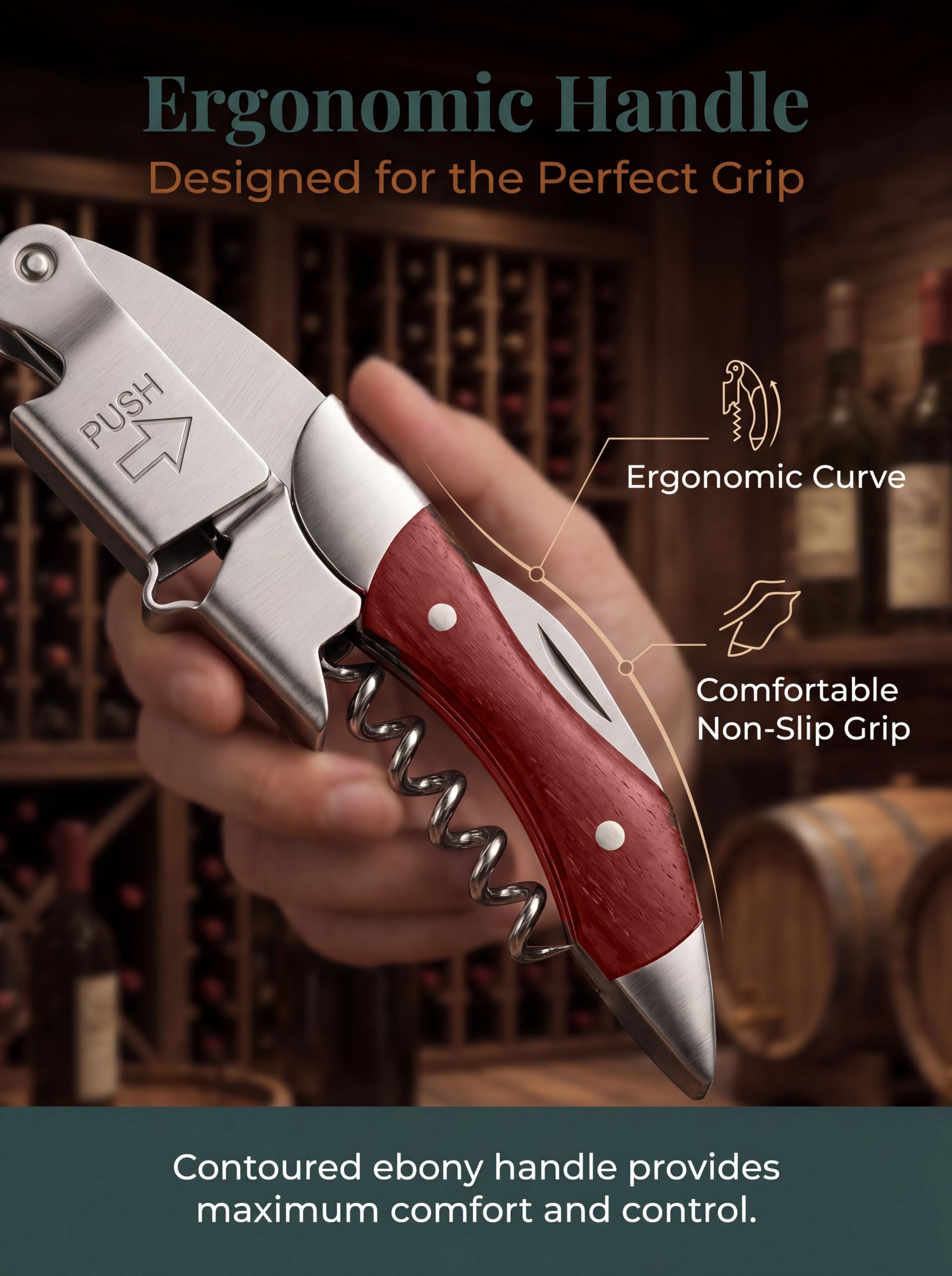 Professioneller Kellner-Korkenzieher, Weinschlüssel für Barkeeper, 3er-Set, mit Edelstahlgriff, Weinöffner für Bar, Restaurant, Kellner, Barkeeper (rotes Holz, 3 Stück)