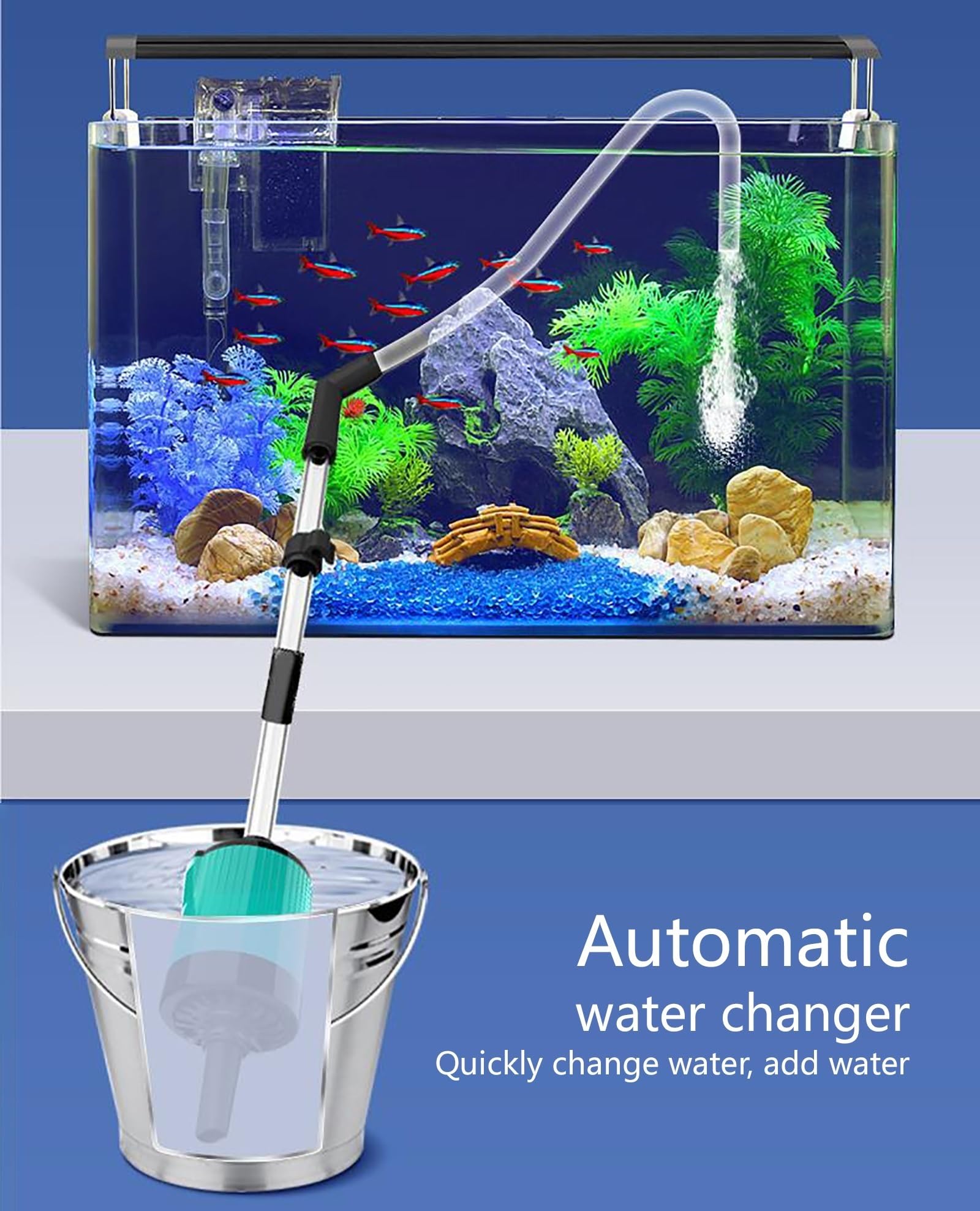 Limpiador de Grava eléctrico for acuarios, Potente Limpiador de peceras con Bomba de sifón, Ideal for Agua y peceras, Herramientas de Limpieza de Grava al vacío
