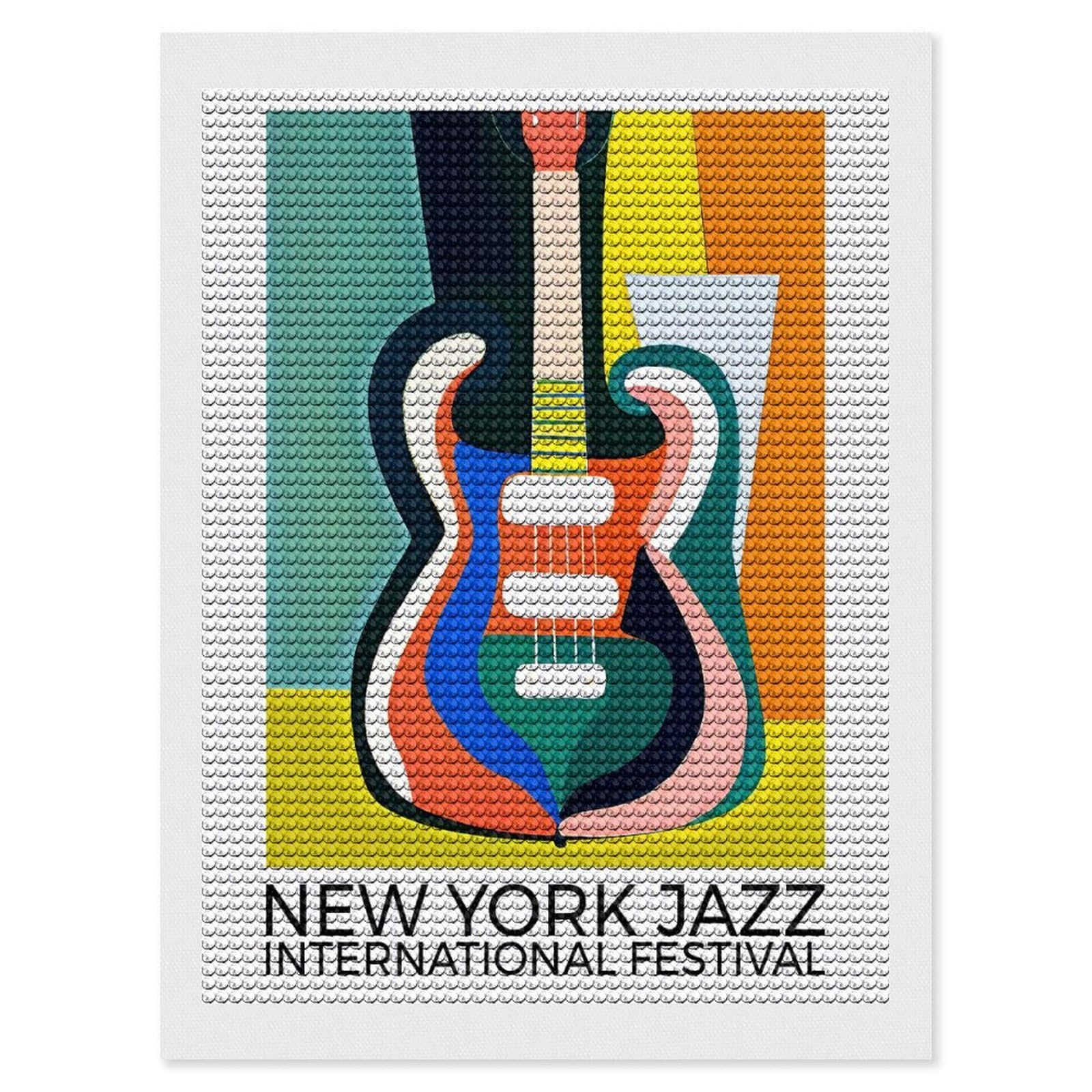 Junmoney New York Jazz Festival Diamond Painting Canvas Set 12"x16", Mindful Craft Activity, Nice Detail and Sparkle, Farmhouse Decor, Birthday Gift