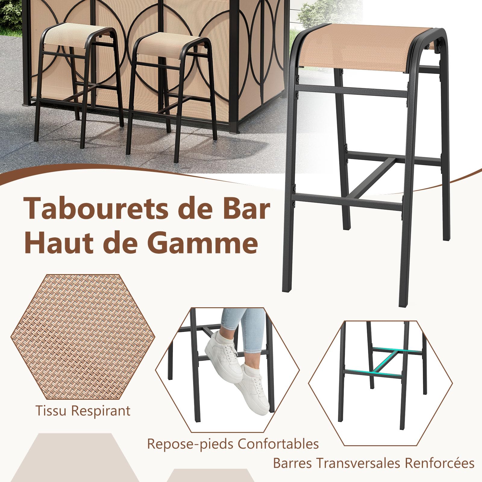 GOPLUS Abri Barbecue avec Bar d'Extérieur, Table de Bar en Verre Trempé, 2 Tabourets, 194 x 121 x 242 cm