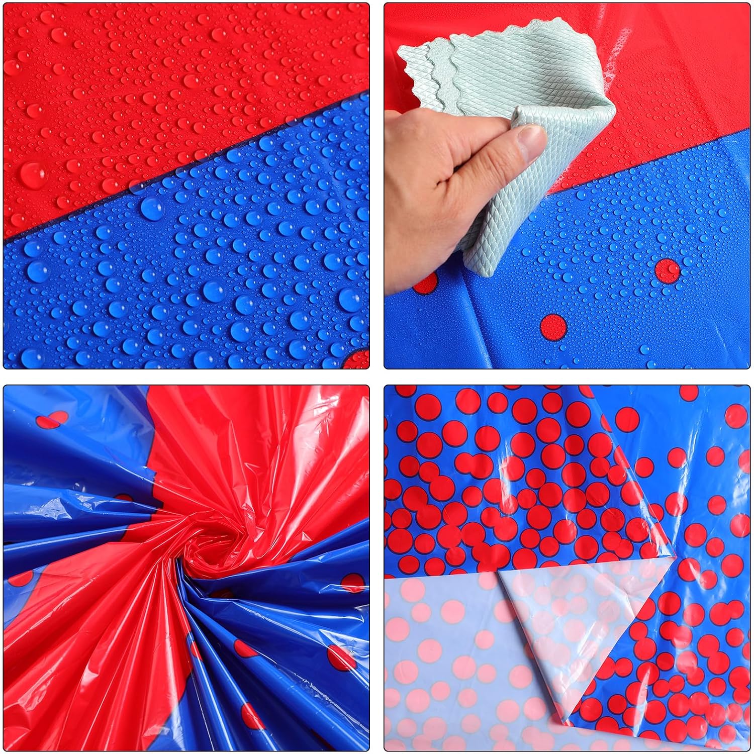 Oudain 3 Pcs Blue and Red Tablecloth for Parties Plastic Dot Tablecloths Printed Table Runner Waterproof Disposable Rectangle Table Cover for Christmas Birthday Wedding Party, 54" x 108"