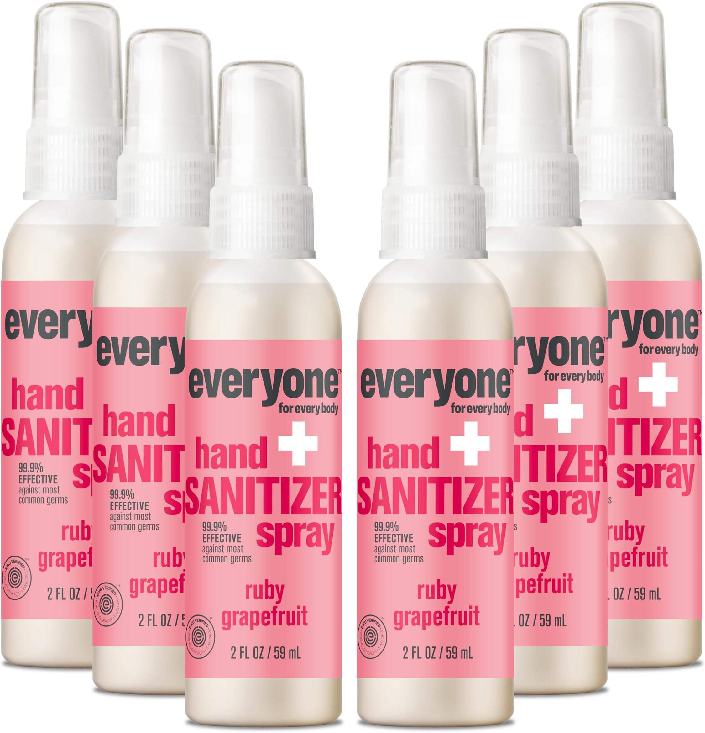 Everyone Hand Sanitizer Spray, 2 Fl Oz (Pack of 6), Ruby Grapefruit, Sugar Cane Alcohol with Essential Oils, 99% Effective Against Germs TSA friendly